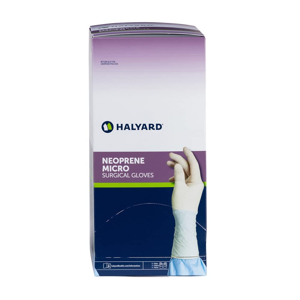 HALYARD Micro Surgical Gloves - Neoprene Powder-Free Sterile Medical Gloves (5.9 mil Thick, Cream) for Precise Procedures & Sensitive Skin Care