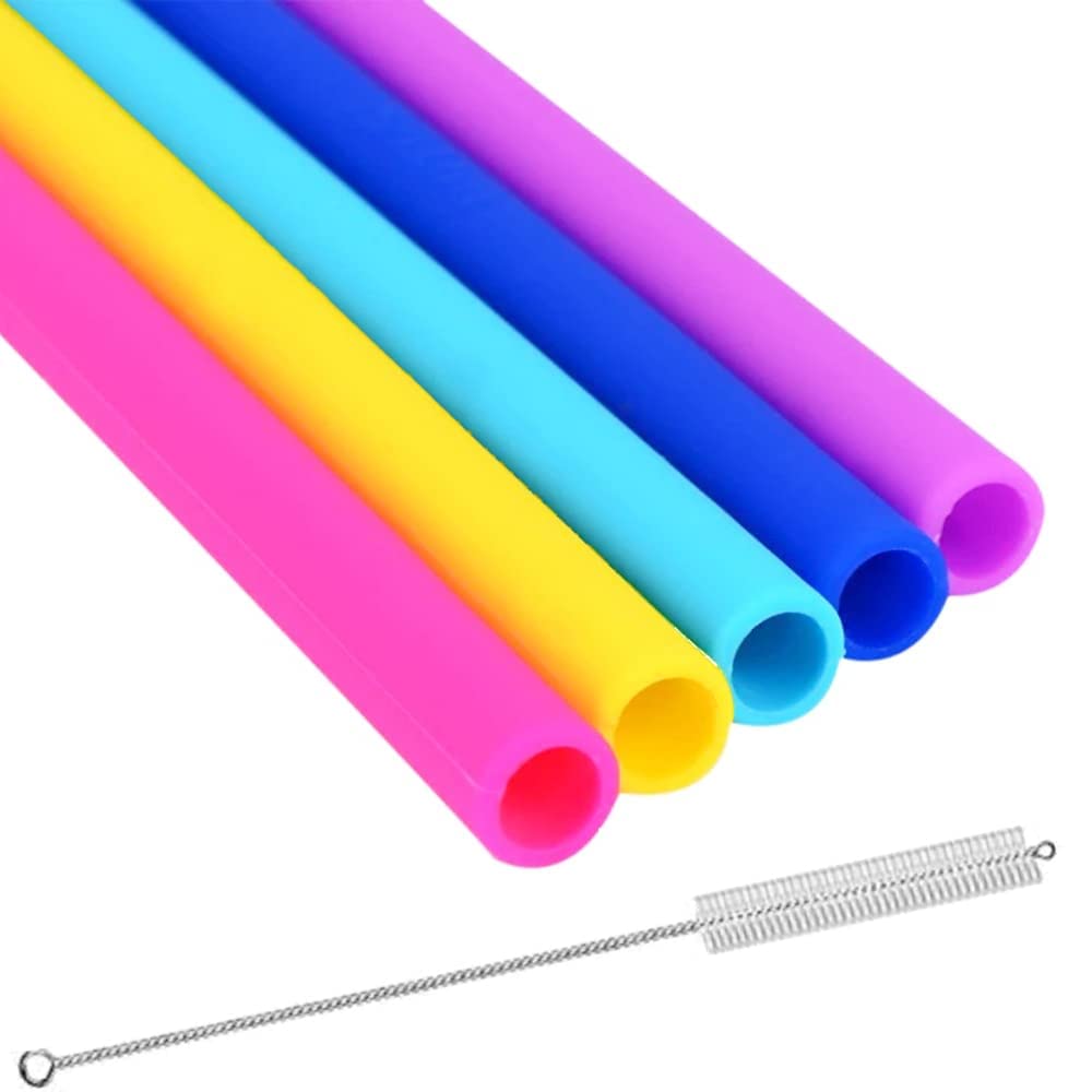 Reusable Silicone Straws 5-Pack - BPA Free with Brush - Fits Yeti & Bubba Mugs - Perfect for Smoothies & Iced Drinks