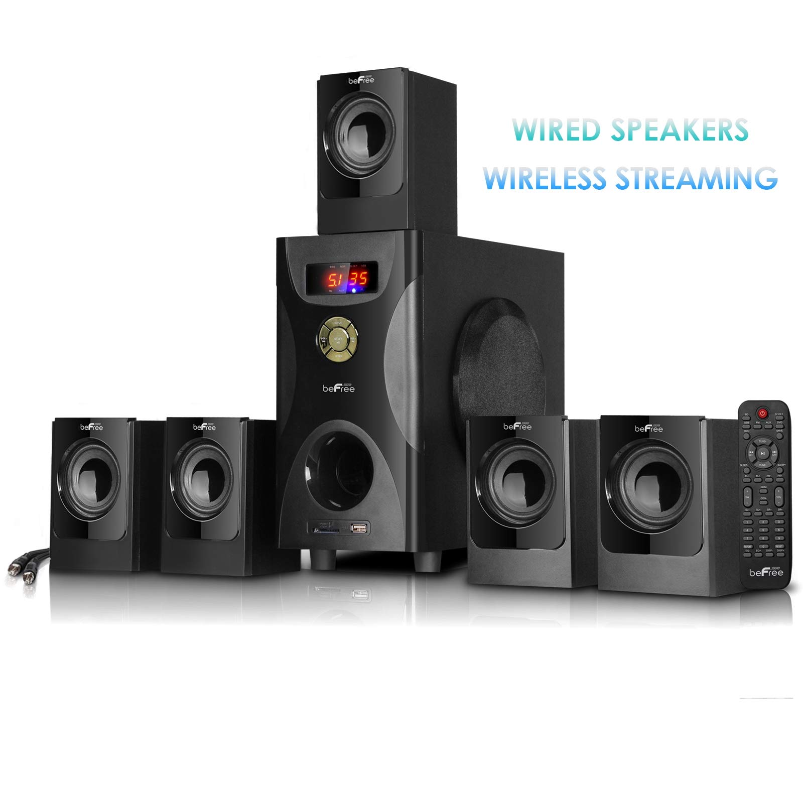 beFree Sound 5.1 Channel Surround Sound Bluetooth Speaker System - Wireless Home Theater Audio for Movies, Music & Gaming - Black