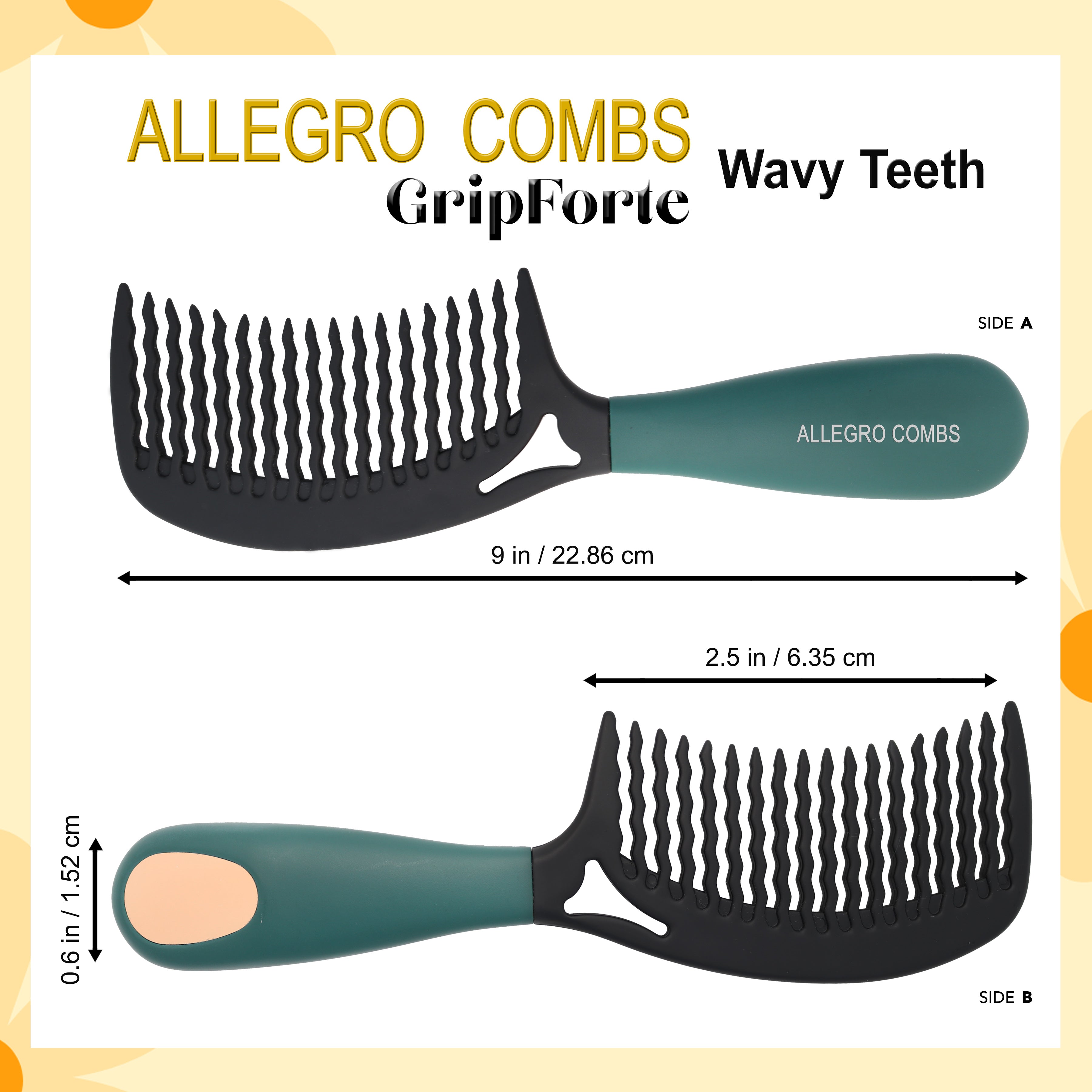 Allegro Combs Gripforte Wide Tooth Comb for Curly Hair - Detangling Hair Brush for Thick, Wavy & Natural Curls - Perfect for Salon, Home & Travel Use
