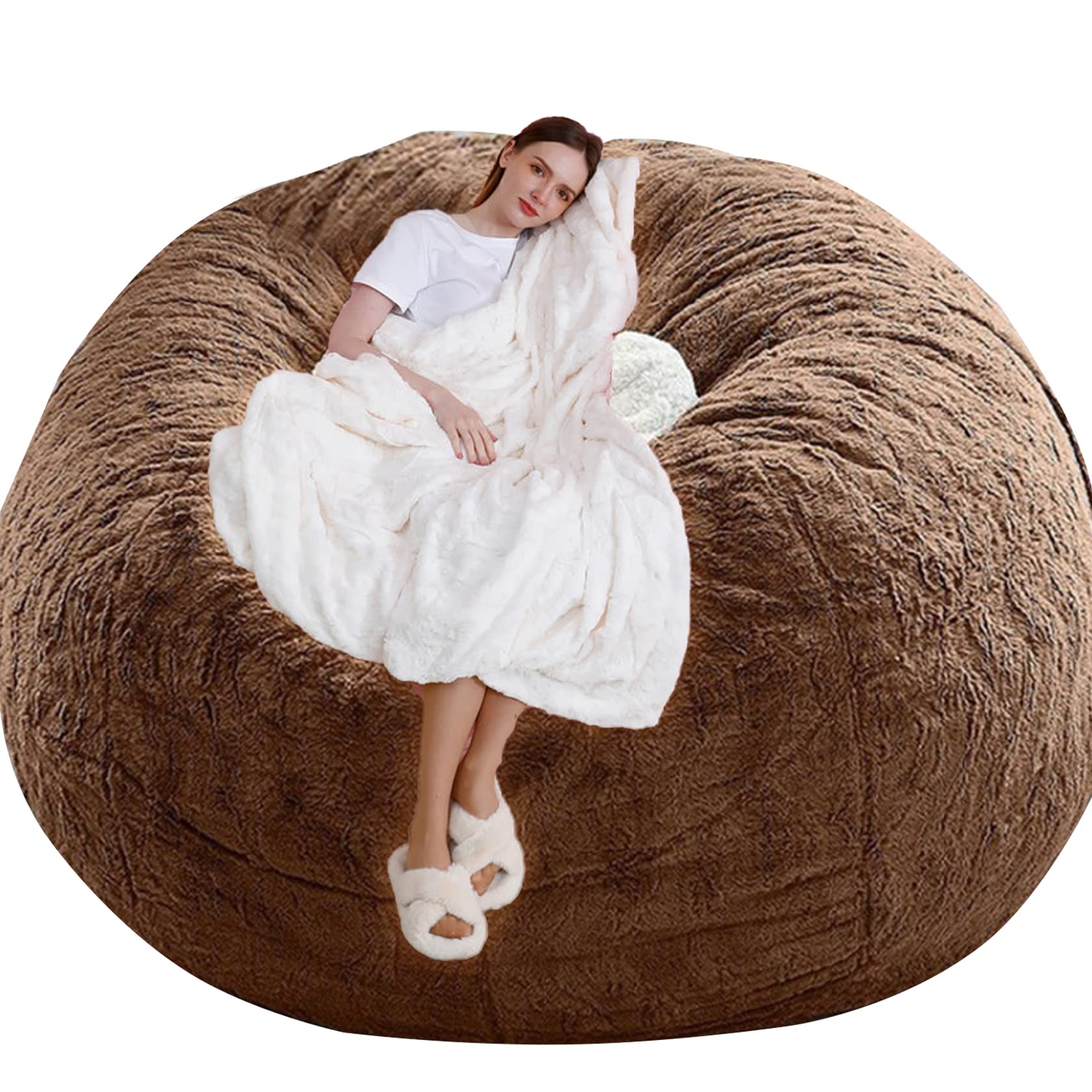 **Giant Fluffy Bean Bag Chair Cover for Adults - Oversized 7ft Soft Moon Pod Bean Bag Couch (No Filler, Cover Only) - Perfect for Lounging, Gaming & Relaxing in Living Room or Bedroom**