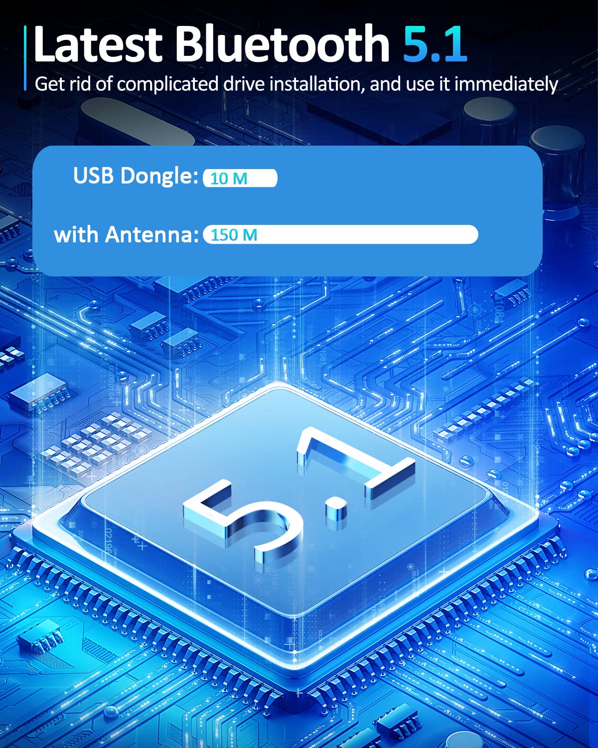 ZEXMTE USB Bluetooth 5.1 Adapter for PC - Long Range 492FT/150M Wireless Dongle for Windows 11/10, Plug & Play Bluetooth Receiver for Desktop, Laptop, Printer, Mouse, Headphones & Speakers - Perfect for Home Office, Gaming & Audio Streaming
