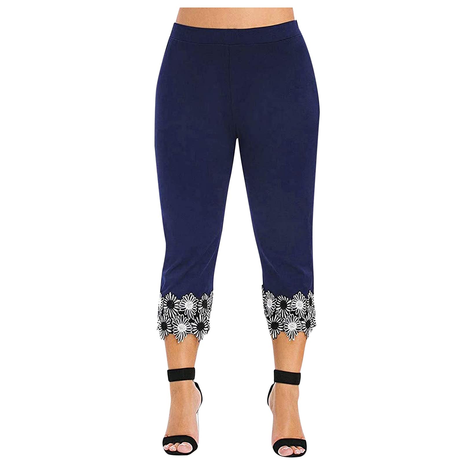 KCocoo Women's Plus Size High Waisted Butt Lifting Capri Leggings - Floral Print, Tummy Control Yoga Pants with Calf Cut Out Design | Perfect for Yoga, Workouts & Casual Wear