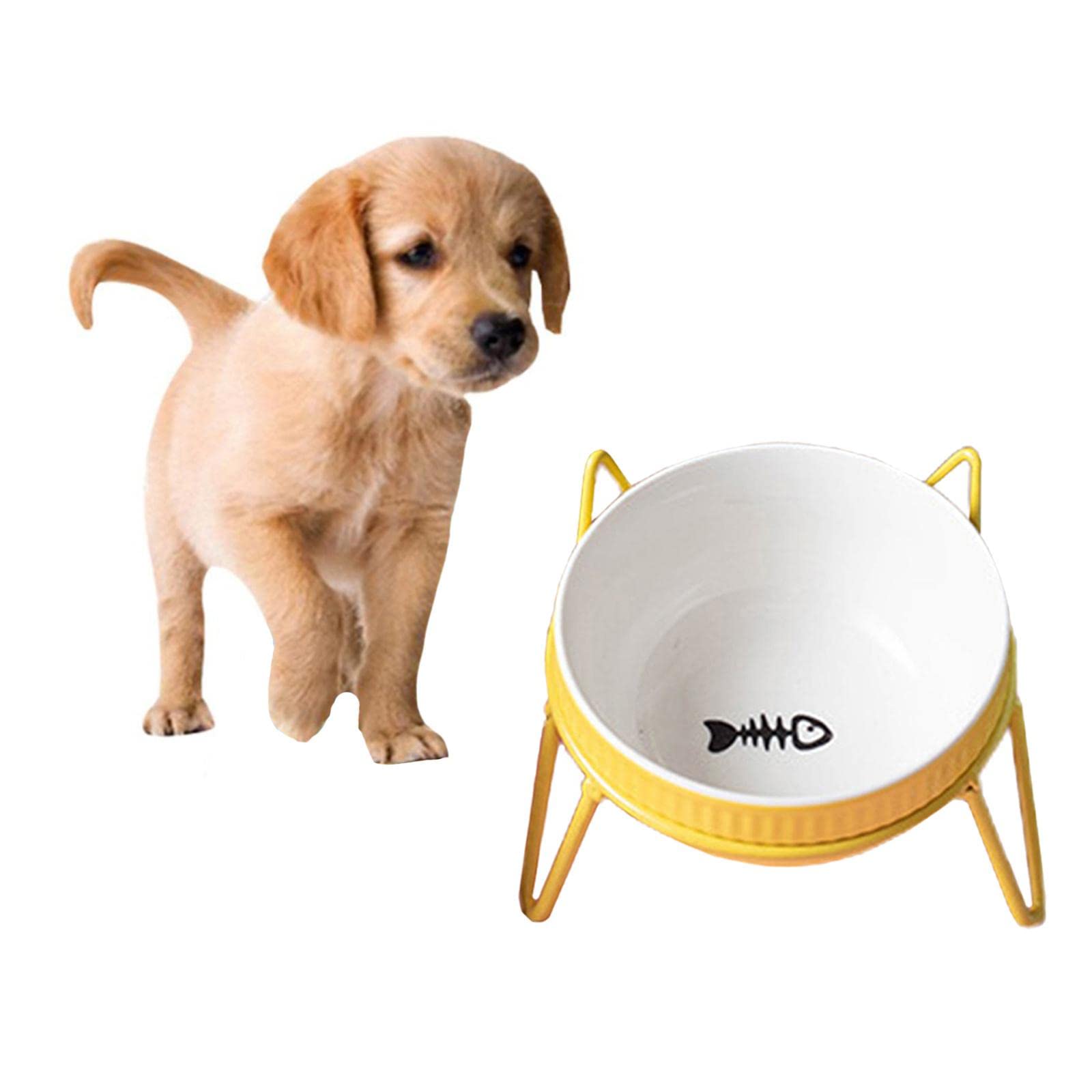 Premium Iron Pet Bowl Stand Holder - Single Feeder for Dogs & Cats - Durable & Non-Slip Food Dish Rack - Vibrant Yellow (Perfect for Home, Kitchen, or Outdoor Use)