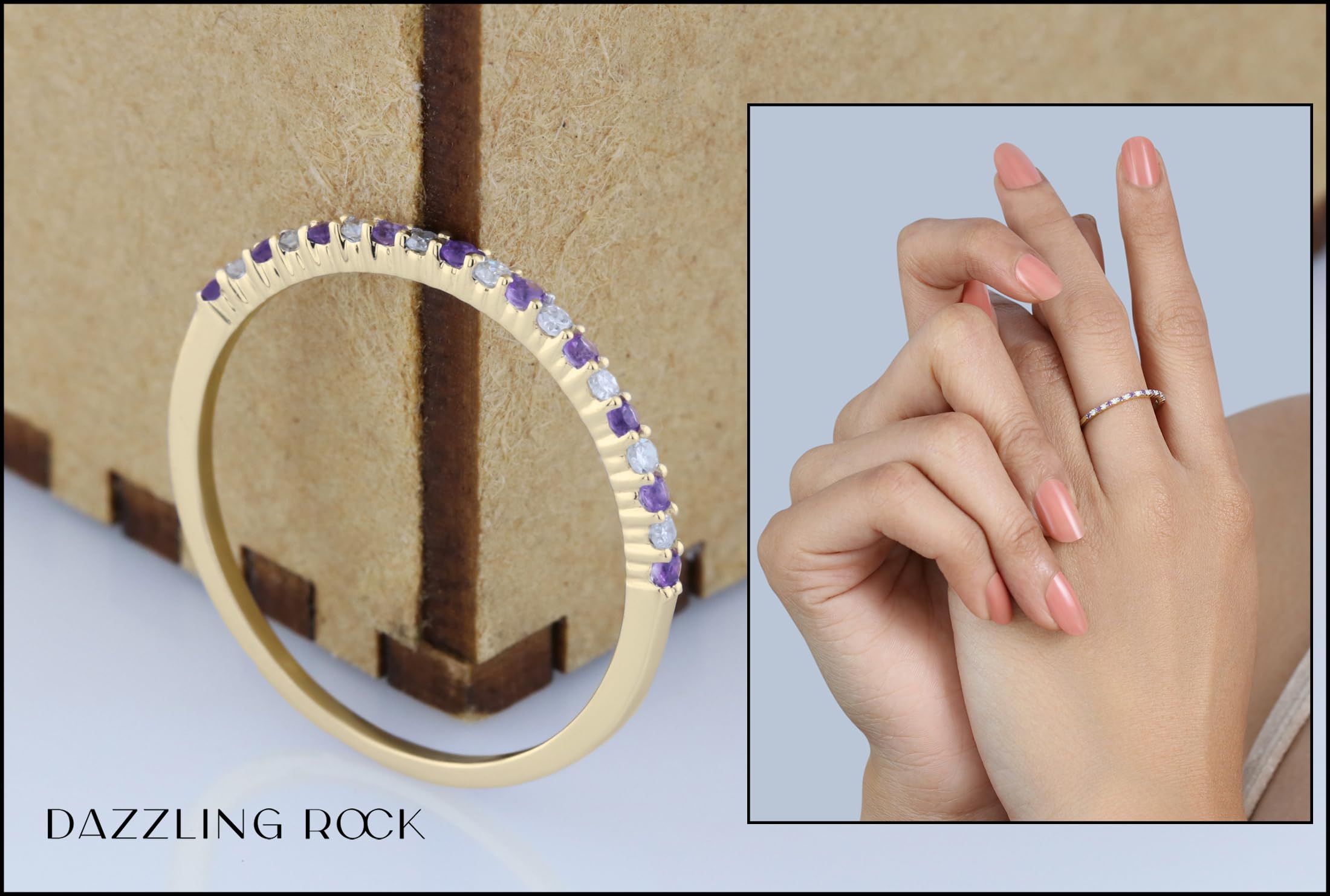Dazzlingrock 14K Solid Gold Round Amethyst & White Diamond Stackable Wedding Band for Women - Anniversary, Engagement, Promise Ring - Perfect for Bridal Jewelry, Gift Giving & Special Occasions