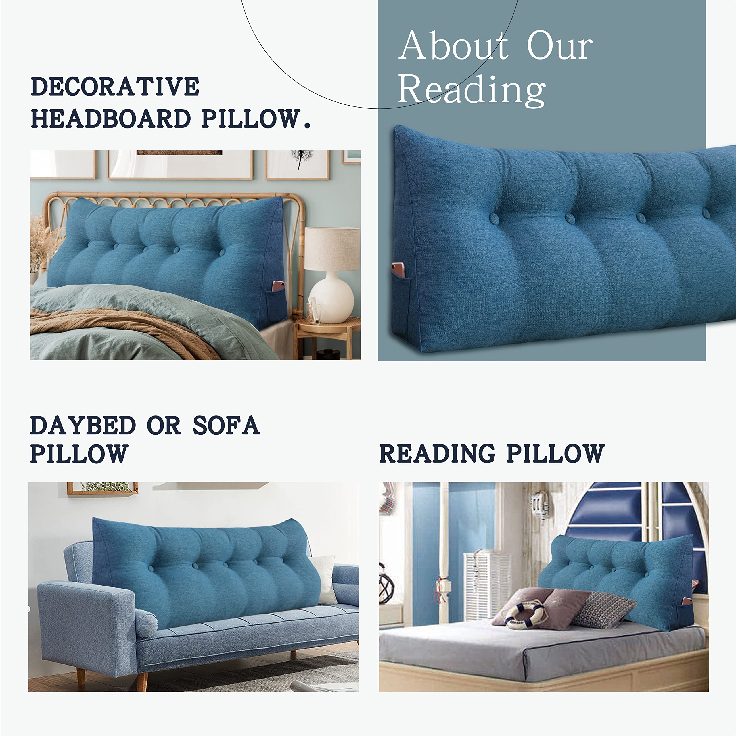 Triangular Headboard Wedge Pillow - Linen Blue Twin Size for Daybeds, Bed Rest & Reading Support - Ergonomic Lumbar Positioning & Gap Filler Cushion | Perfect for Back Support, Reading in Bed & Sofa Lounging