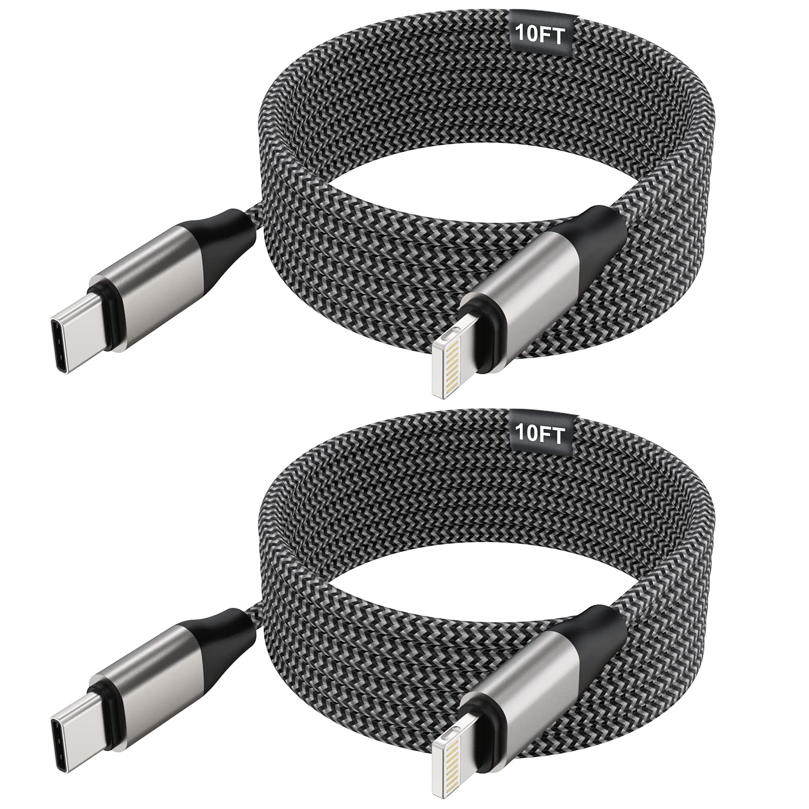 2 Pack 10ft MFi Certified USB C to Lightning Cable - Fast Charging 20W Nylon Braided Durable Cord for iPhone 14/13/12/11/X/8/SE - Perfect for Home, Office & Travel Charging Needs
