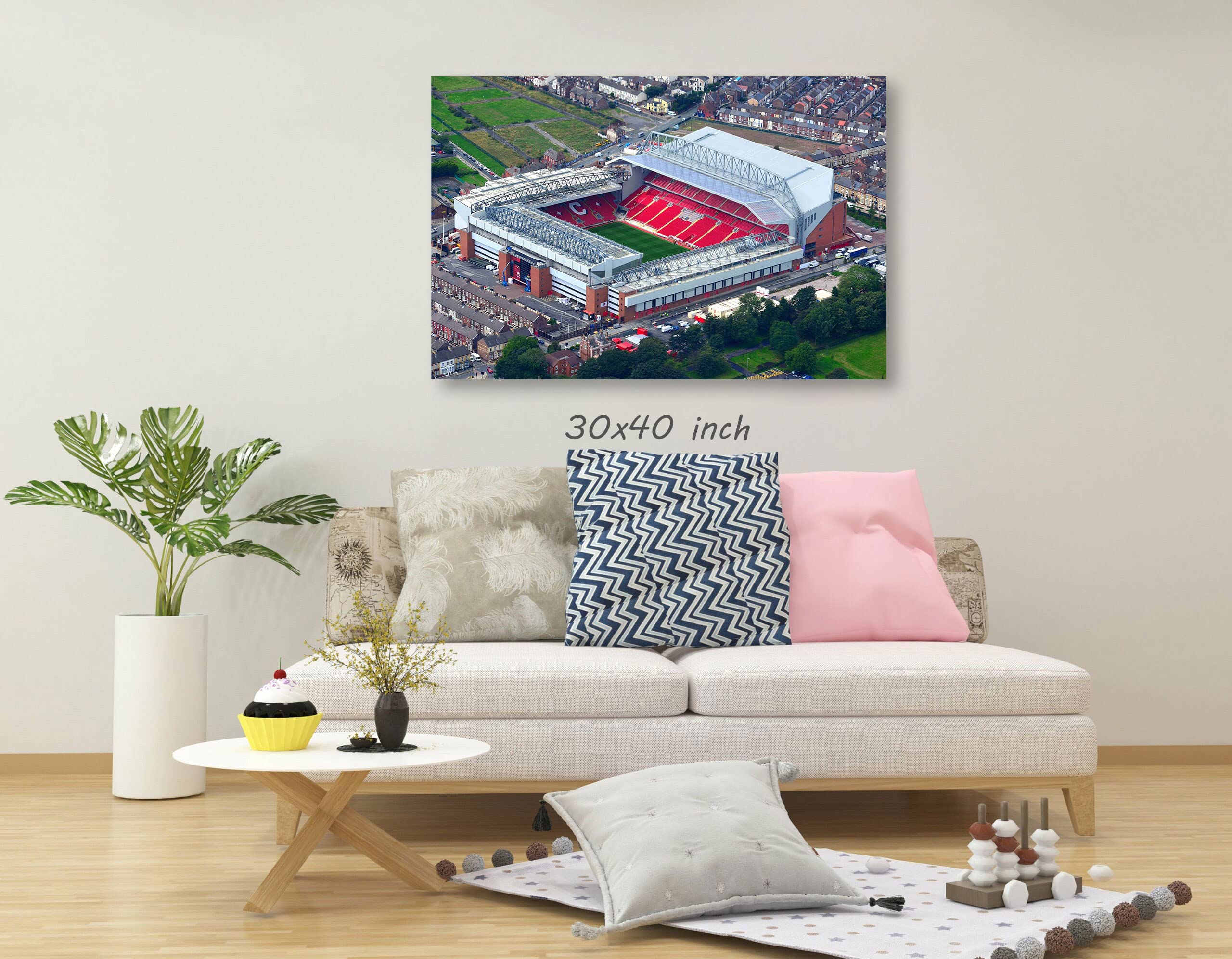 Anfield Stadium Canvas Wall Art - Framed Ready to Hang Liverpool FC Poster for Living Room, Kitchen, Bedroom & Office Decor (15x22 inches) - Perfect for Soccer Fans & Home Decoration