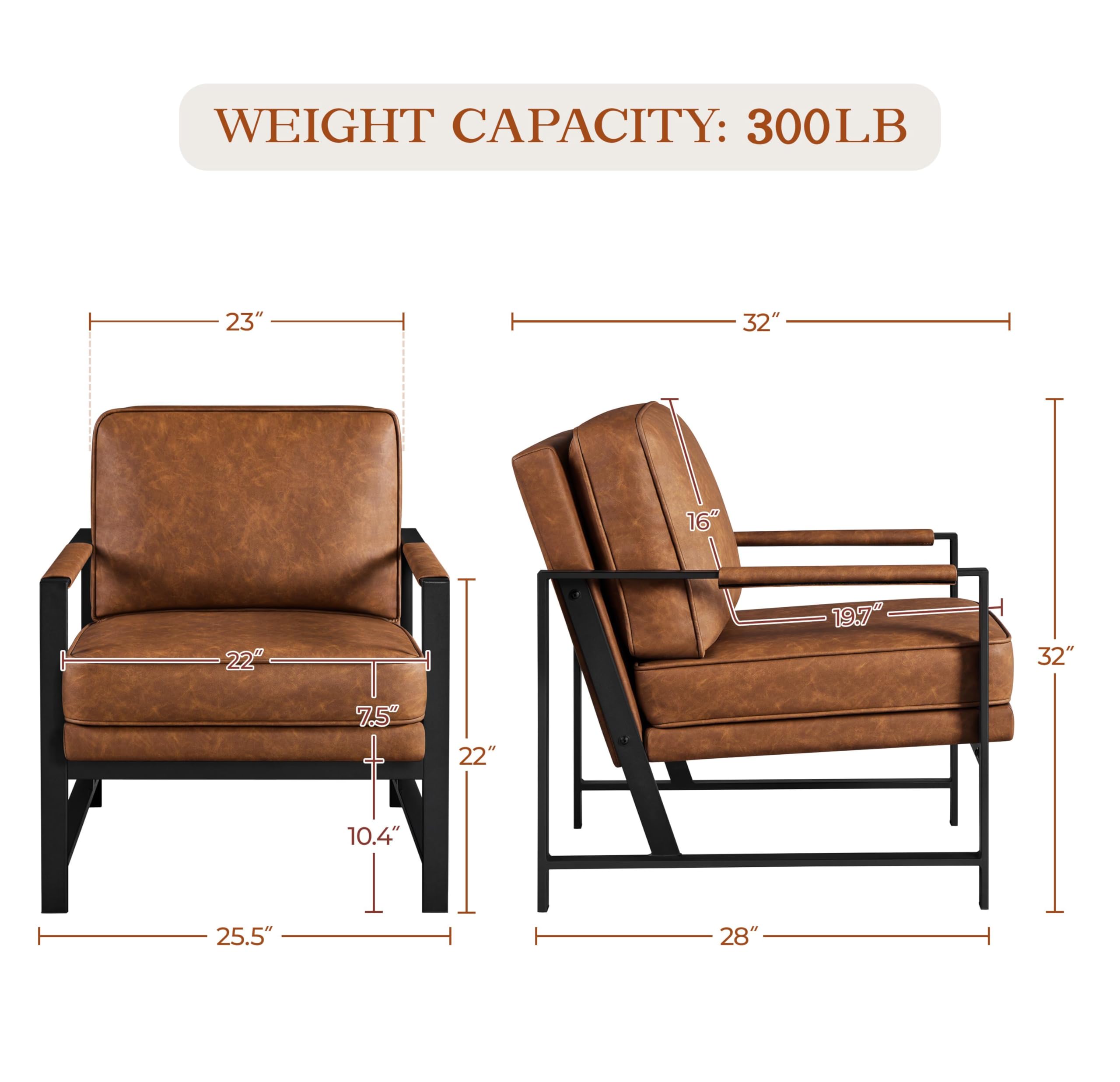 Yaheetech PU Leather Armchairs Set of 2, Retro Modern Accent Chairs with Soft Padded Seat & 105° Reclined Backrest - Light Brown Lounge Chairs for Living Room, Office, Bedroom or Study - Perfect for Reading, Relaxing & Home Decor