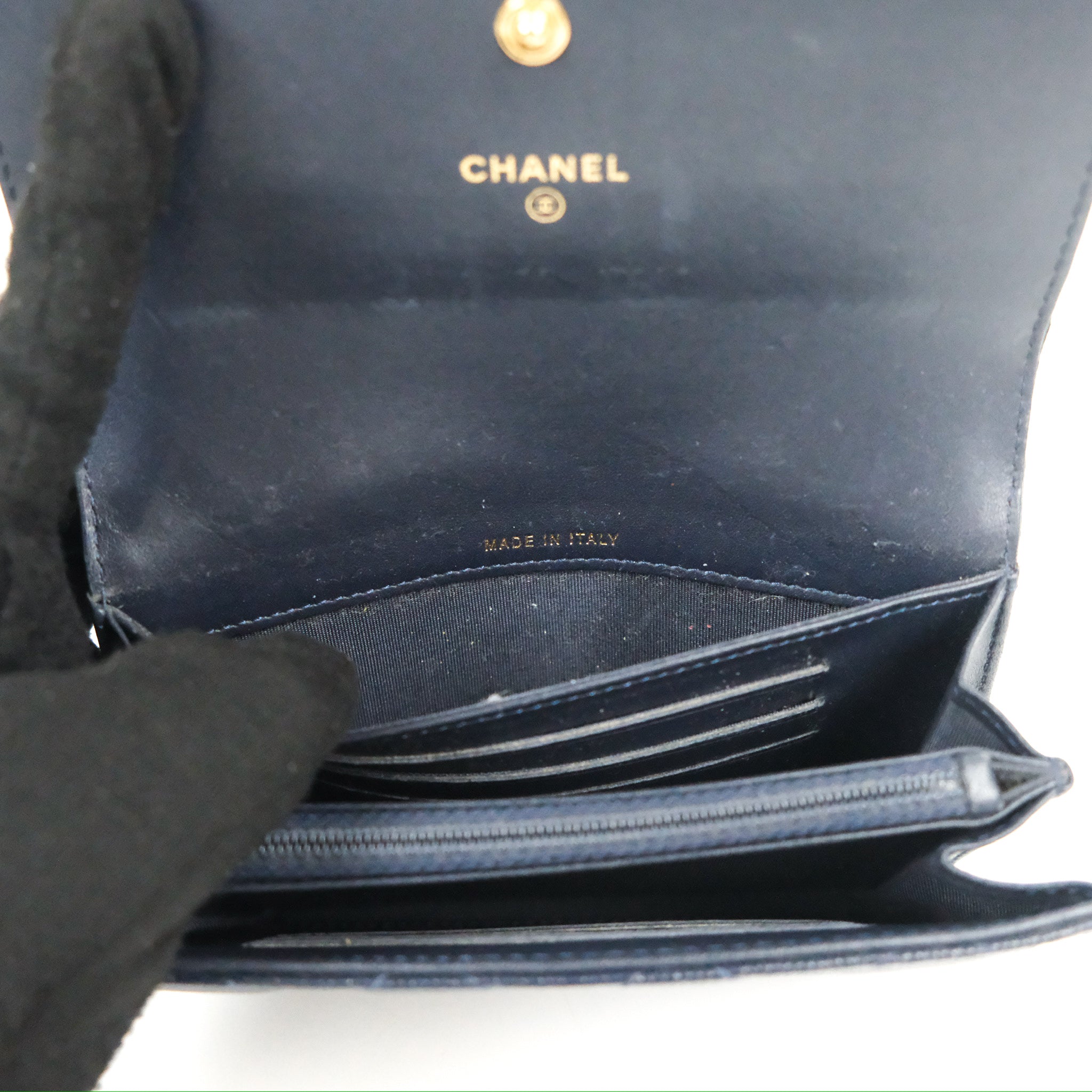 Chanel CC Filigree Small Flap Wallet in Navy Caviar Leather with Gold Hardware - Luxury Women's Wallet for Everyday Use & Special Occasions