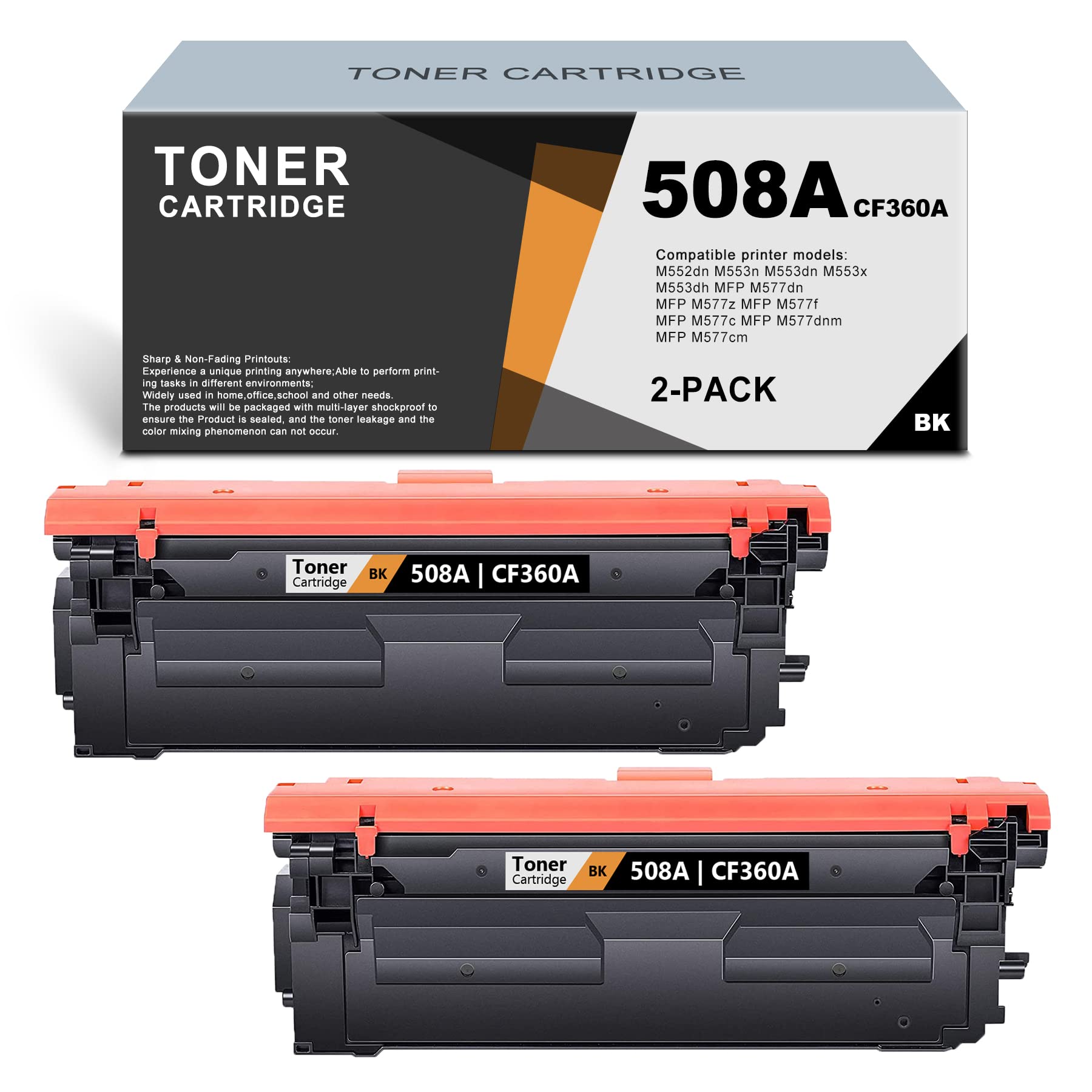 2 Pack Black Toner Cartridge Replacement for HP MFP M577dn M577z M577f M577c M577dnm M577cm M552dn M553n M553dn M553x M553dh Printers - Compatible with 508A CF360A - High Yield Printing for Office & Home Use