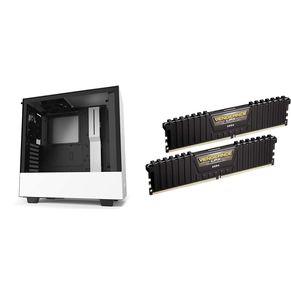 NZXT H510 Compact ATX Mid-Tower PC Gaming Case - White/Black & Corsair Vengeance LPX 16GB (2x8GB) DDR4 RAM 3000MHz C15 Desktop Memory Kit - Black - High Performance Gaming PC Build for Streaming, Esports & Content Creation