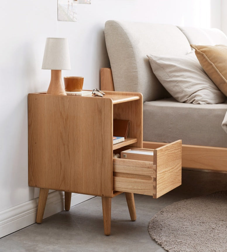 Solid Wood Ultra Narrow Nightstand - Oak, Rubber, Cherry - Perfect for Small Bedrooms, Apartments & Tight Spaces