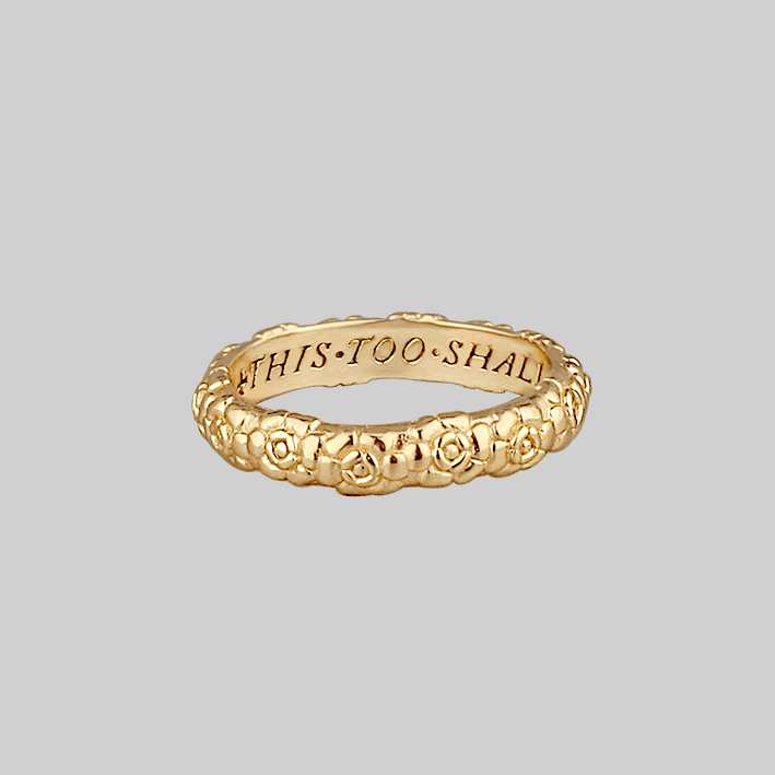 This Too Shall Pass Posie Ring - 14K Gold Stackable Band for Women, Engraved Inspirational Jewelry Gift for Her | Perfect for Weddings, Anniversaries & Everyday Wear
