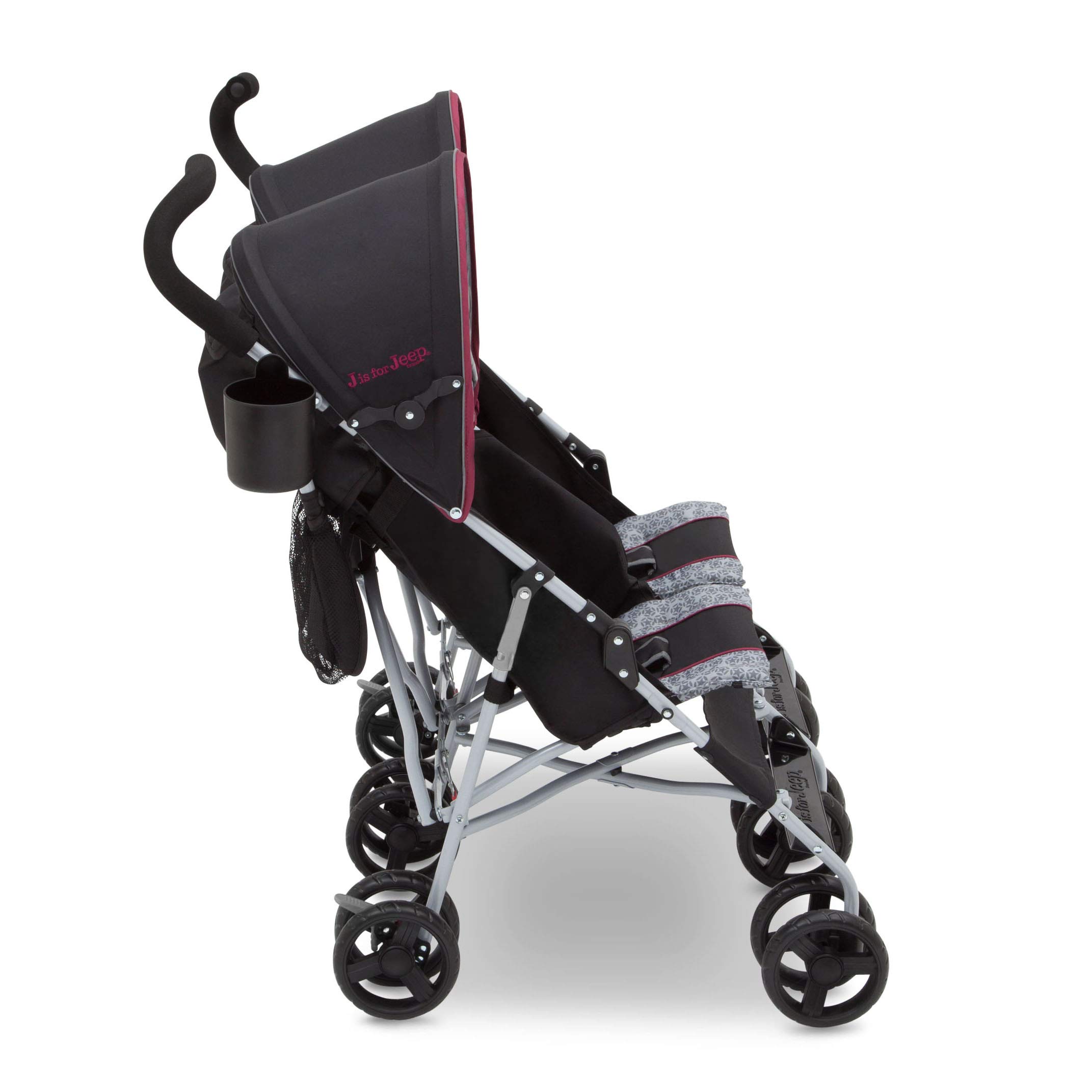 Jeep Scout Double Stroller for Toddlers - Lightweight Side by Side Baby Stroller with Canopy & Storage Basket, Lunar Burgundy - Perfect for Twins, Siblings or Daycare Use at Parks, Malls & Outdoor Adventures