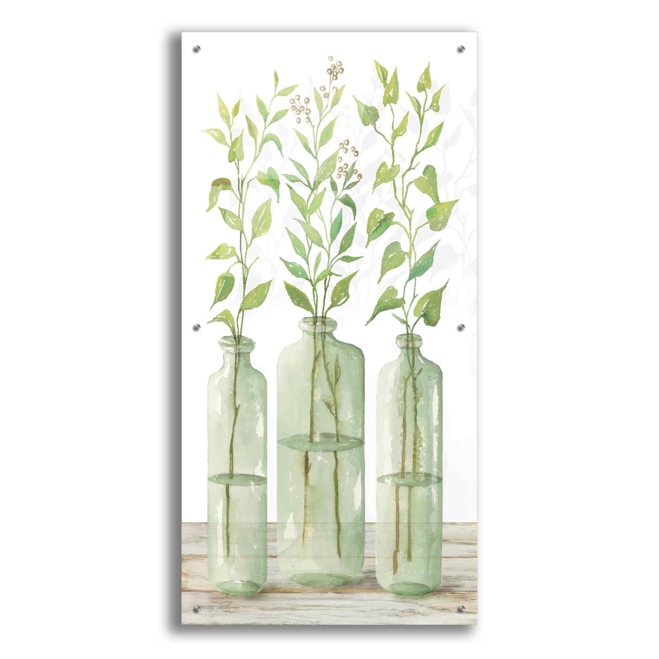 Epic Art 'Simple Leaves in Jar II' by Cindy Jacobs - 24x48 Inch Acrylic Glass Wall Decor - Modern Botanical Painting for Living Room, Bedroom & Office Decor