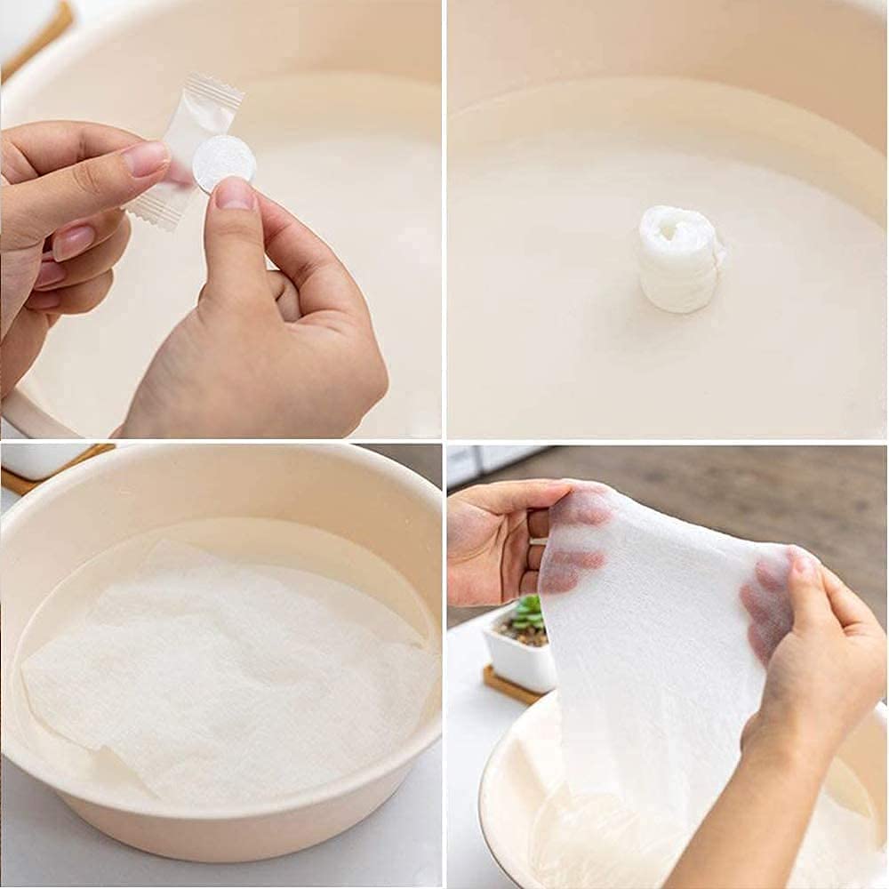 REYSUN Disposable Compressed Towels - 10 Pack, Portable Mini Cotton Face & Hand Wipes for Travel, Gym, Camping & Emergency Cleaning Care