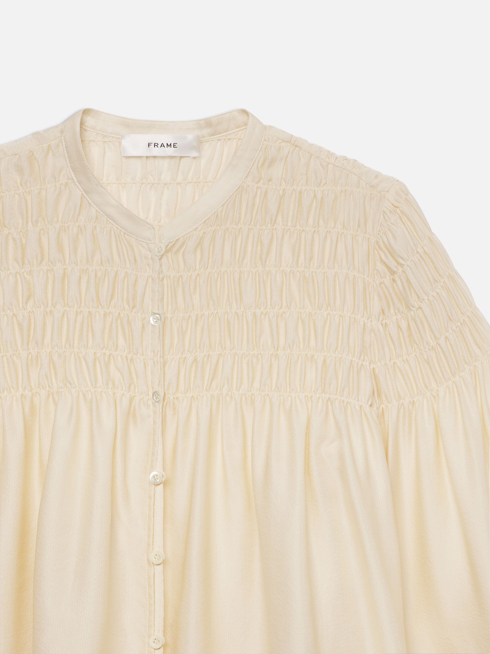 Elegant Smocked Collarless Blouse in Champagne - Perfect for Office Wear, Date Nights & Special Occasions