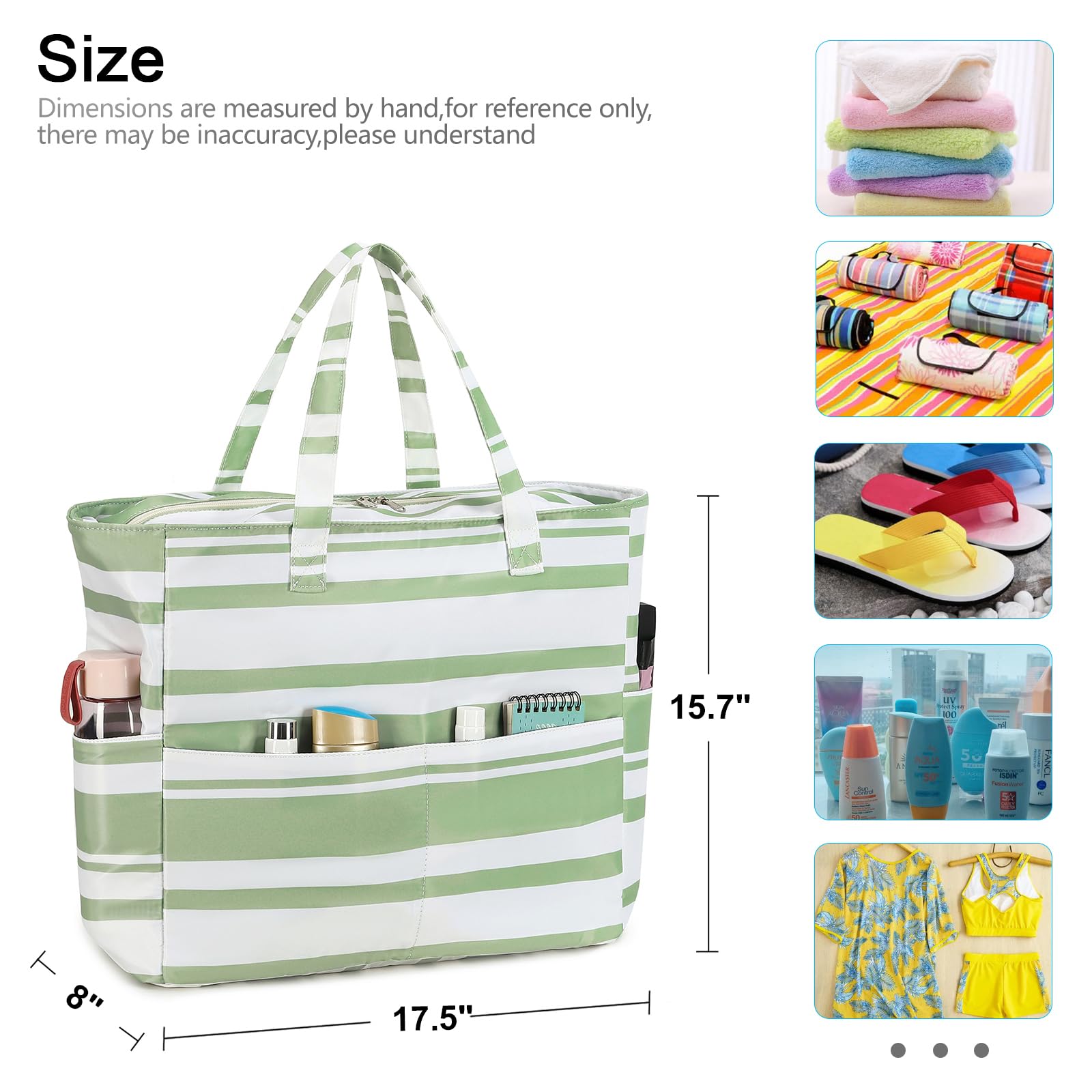 LEDAOU Large Waterproof Beach Tote Bag for Women - Sandproof Zippered Pool & Gym Bag with Wet Pocket - Perfect for Beach, Travel, Shopping & Grocery