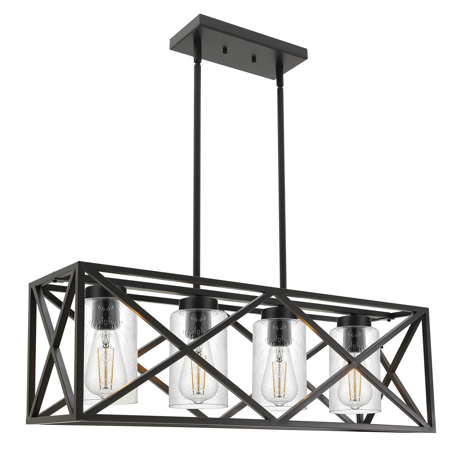 4-Lights Black Farmhouse Rectangle Chandelier - 30.4