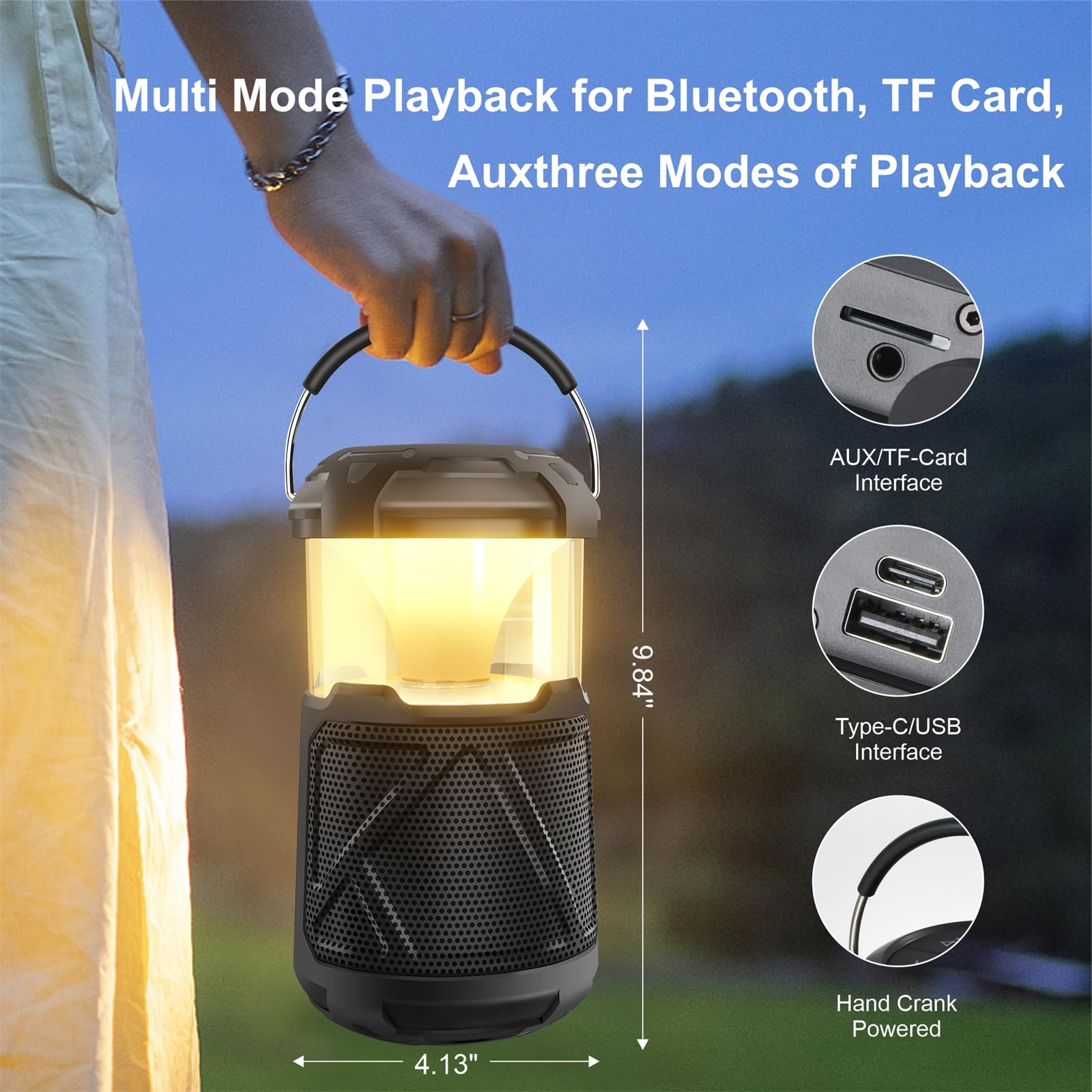RIDALUX Portable Bluetooth Speaker with LED Lights - IPX6 Waterproof Wireless Outdoor Speaker for Camping, Hiking, Parties | Perfect for Patio, Yard, Home & Gifts for Men, Women, Fathers | Enjoy Music & Ambient Lighting Anywhere