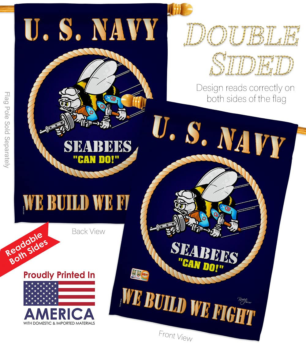 Breeze Decor Navy Seabee Garden House Flags Kit - Double-Sided 28x40 Inch US Military Veteran Yard Banner - Armed Forces USN Seabee Decorative Gift for Outdoor & Indoor Use - Made in USA