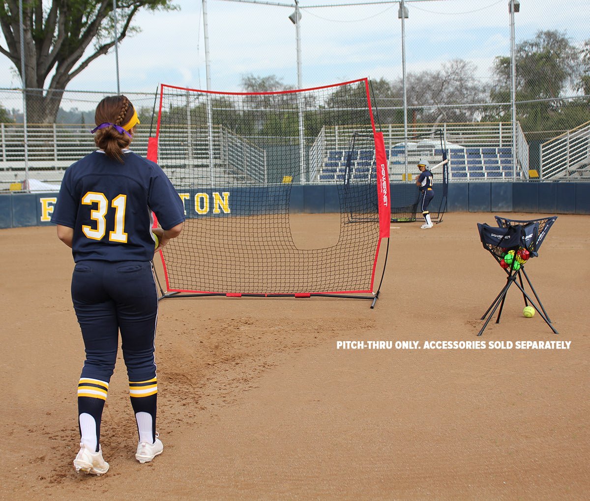 PowerNet 7x7 ft Baseball Softball Practice Net with Pitch Thru Protection - Durable Backstop for Backyard, Field Training & Batting Cage Use