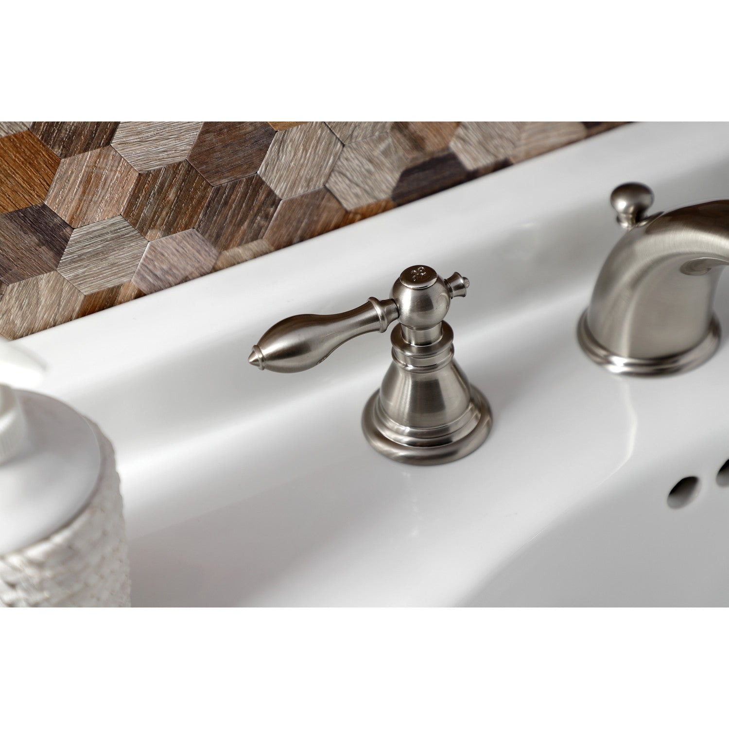 American Classic KB968ACL Brushed Nickel Widespread Bathroom Faucet - 2 Handle 3 Hole Deck Mount with Pop Up Drain - Perfect for Modern Bathroom Renovations and Home Upgrades