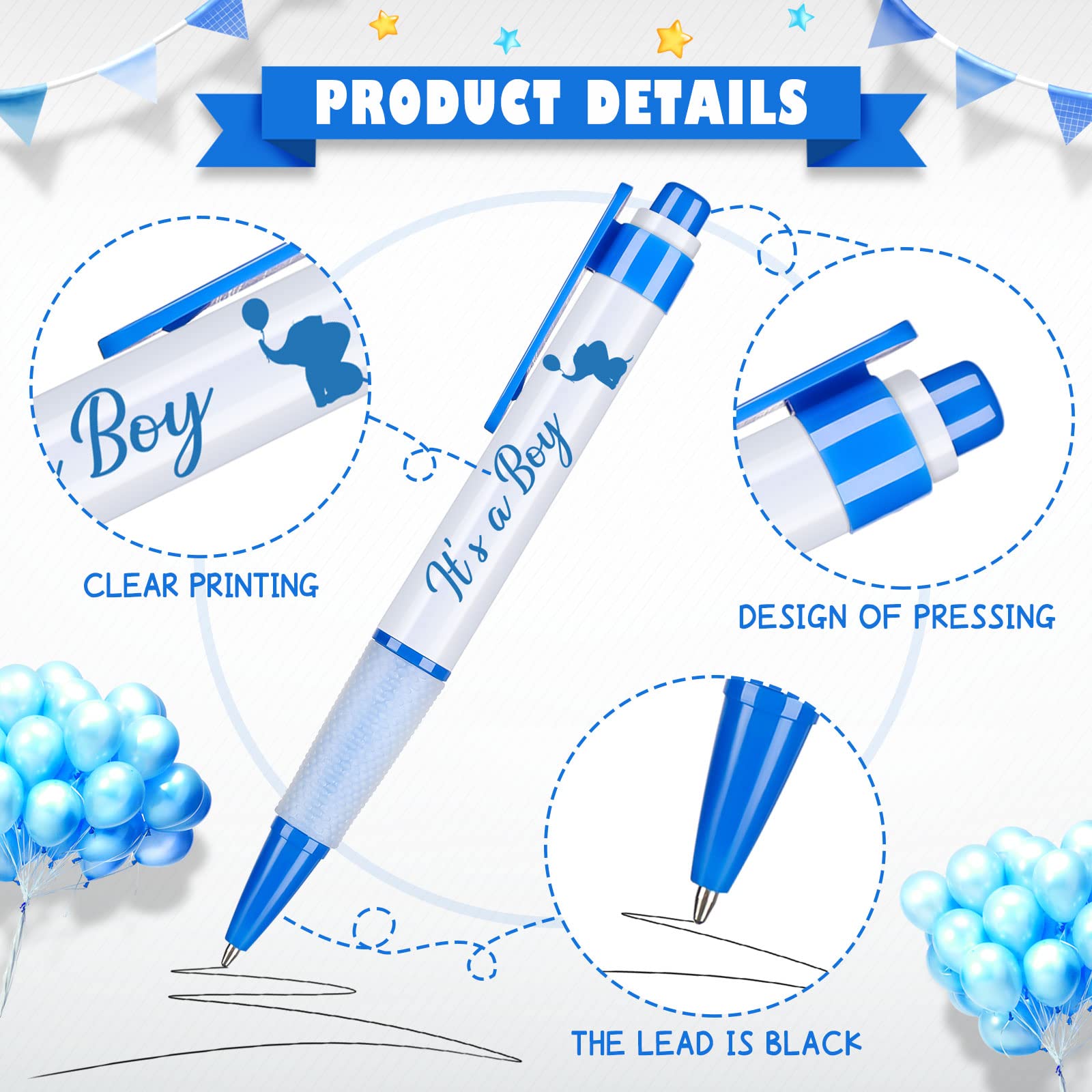 Outus 60 Pcs Retractable Baby Shower Gel Pens with Rotating Messages - Fun Baby Shower Guest Favors for Boy Theme Parties - Perfect for Baby Shower Games, Guest Books & Party Decorations
