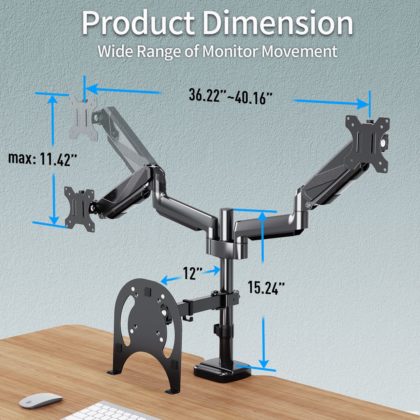 MOUNTUP Dual Monitor and Laptop Mount Stand - Gas Spring Monitor Arm for 2 Screens up to 27