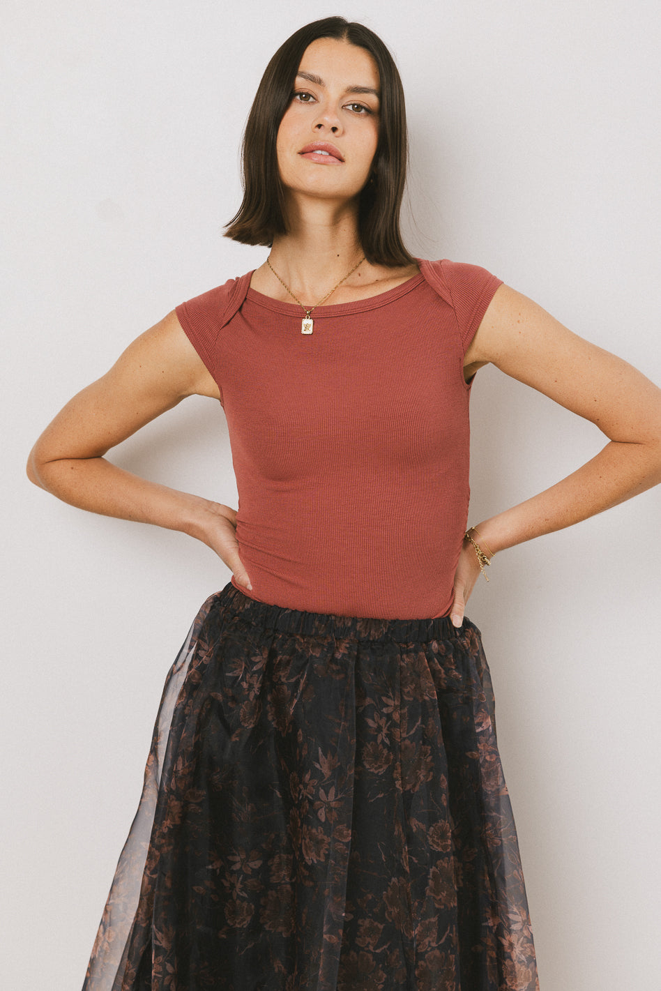 Leia Cap Sleeve Basic Top for Women - Soft Stretch V-Neck T-Shirt in Berry Color | Casual Wear, Layering, Office Outfits & Everyday Comfort