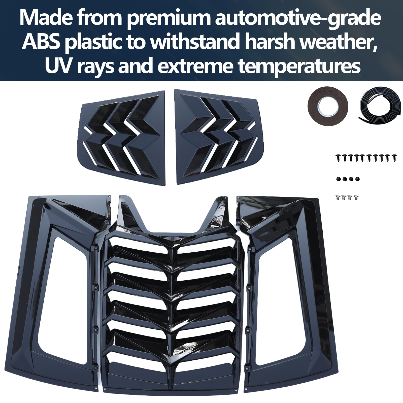 WildWell Charger Window Louvers for Dodge Charger 2011-2024 GT/RT/SRT/SXT/SE/Scat Pack | Lambo Style Rear Windshield Sun Shade Cover | All Weather Glossy Black | Car Accessories for Sun Protection & Style Enhancement