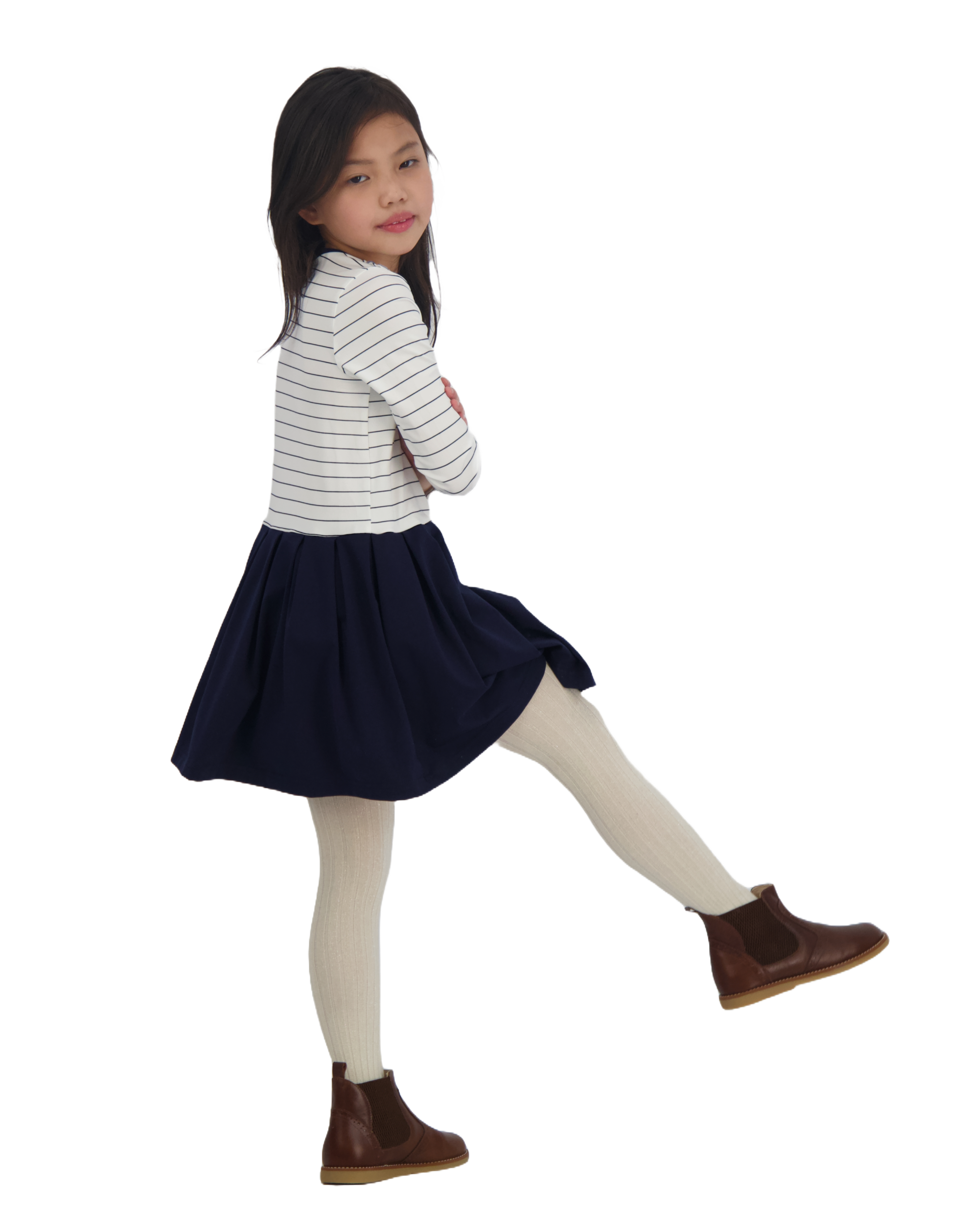 Francesca Girls Drop Waist Navy Mini Stripe Dress - Casual Summer Outfit for Kids, Perfect for School, Parties & Family Gatherings