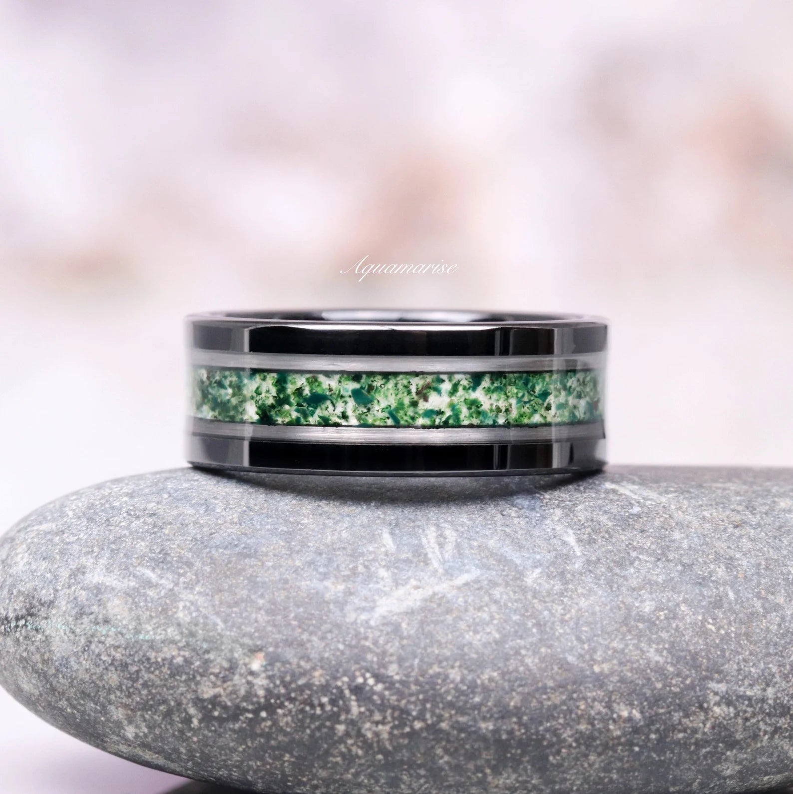 Moss Agate Couples Ring - Natural Stone Wedding Band for Him & Her - Handmade Sterling Silver Matching Rings - Perfect for Anniversaries, Engagements, and Romantic Gifts
