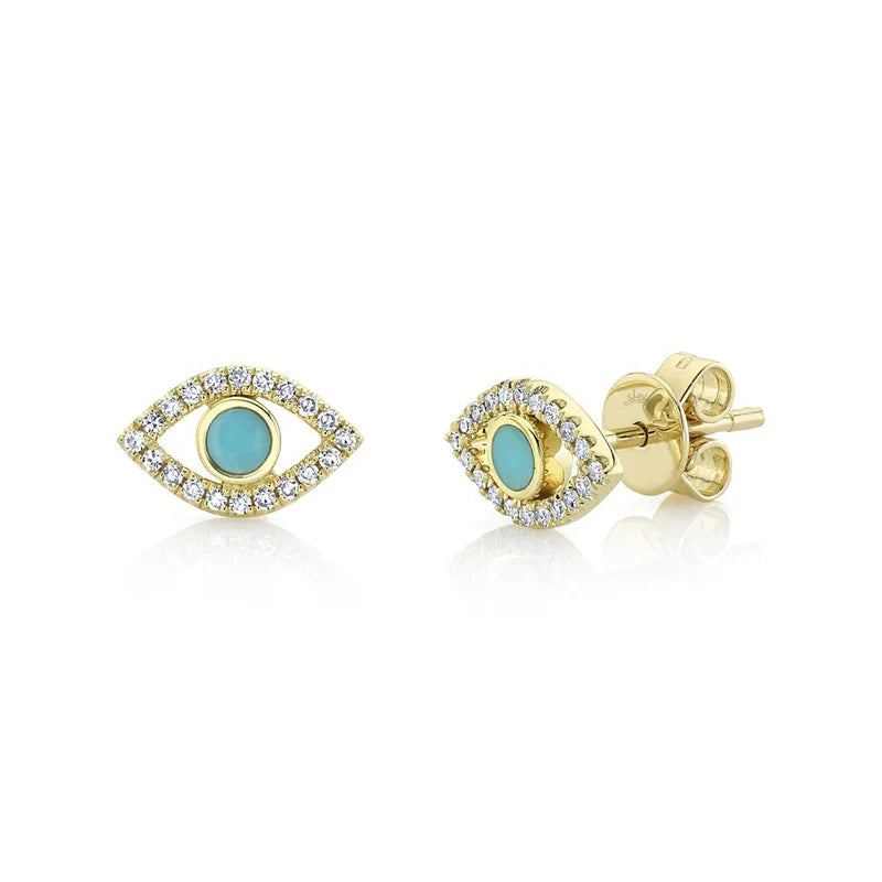 Shy Creation Turquoise and Diamond Stud Earrings for Women - Elegant Blue Gemstone Jewelry for Parties, Weddings & Everyday Wear