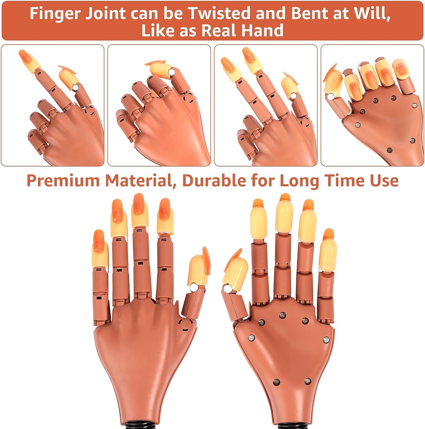 100 Pcs Flexible Practice Hand for Acrylic Nails - Professional Adjustable Nail Training Hand with False Finger Tips for DIY Manicure & Nail Art | Perfect for Salon Training, Home Practice & Nail Technician Beginners