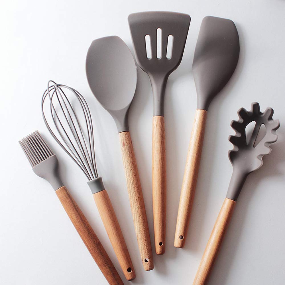DGSJD Wooden Handle Non-Stick Pan Spatula Set - Heat Resistant Silicone Kitchen Utensils for Cooking, Frying, Baking - Perfect for Pancakes, Eggs & Sauteing (3-Piece)