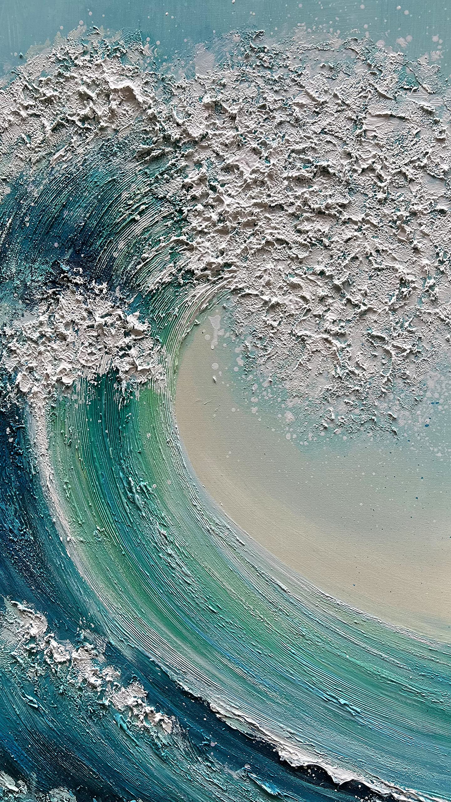 JELRINR Large Ocean Waves Canvas Wall Art - Hand Painted Seascape Acrylic Painting, Modern Abstract Texture for Living Room & Bedroom Decor (24x48 Inches) | Perfect Coastal Theme Home Decoration & Office Wall Decor