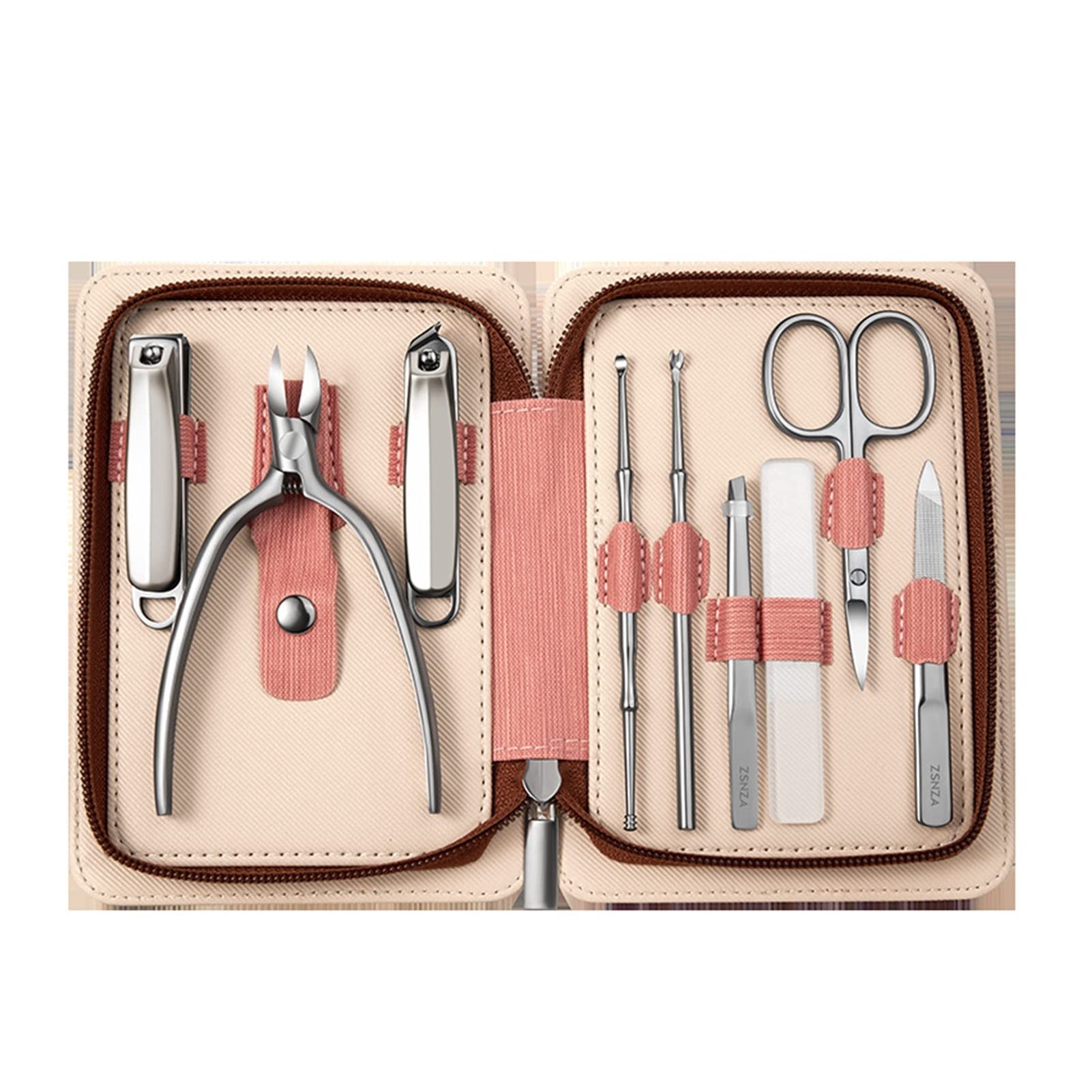 9-in-1 Professional Manicure & Pedicure Set - Nail Clippers, Cuticle Scissors, Nail File, Pedicure Pliers & Ingrown Nail Corrector - Pink Personal Care Kit for Home, Salon & Travel Use