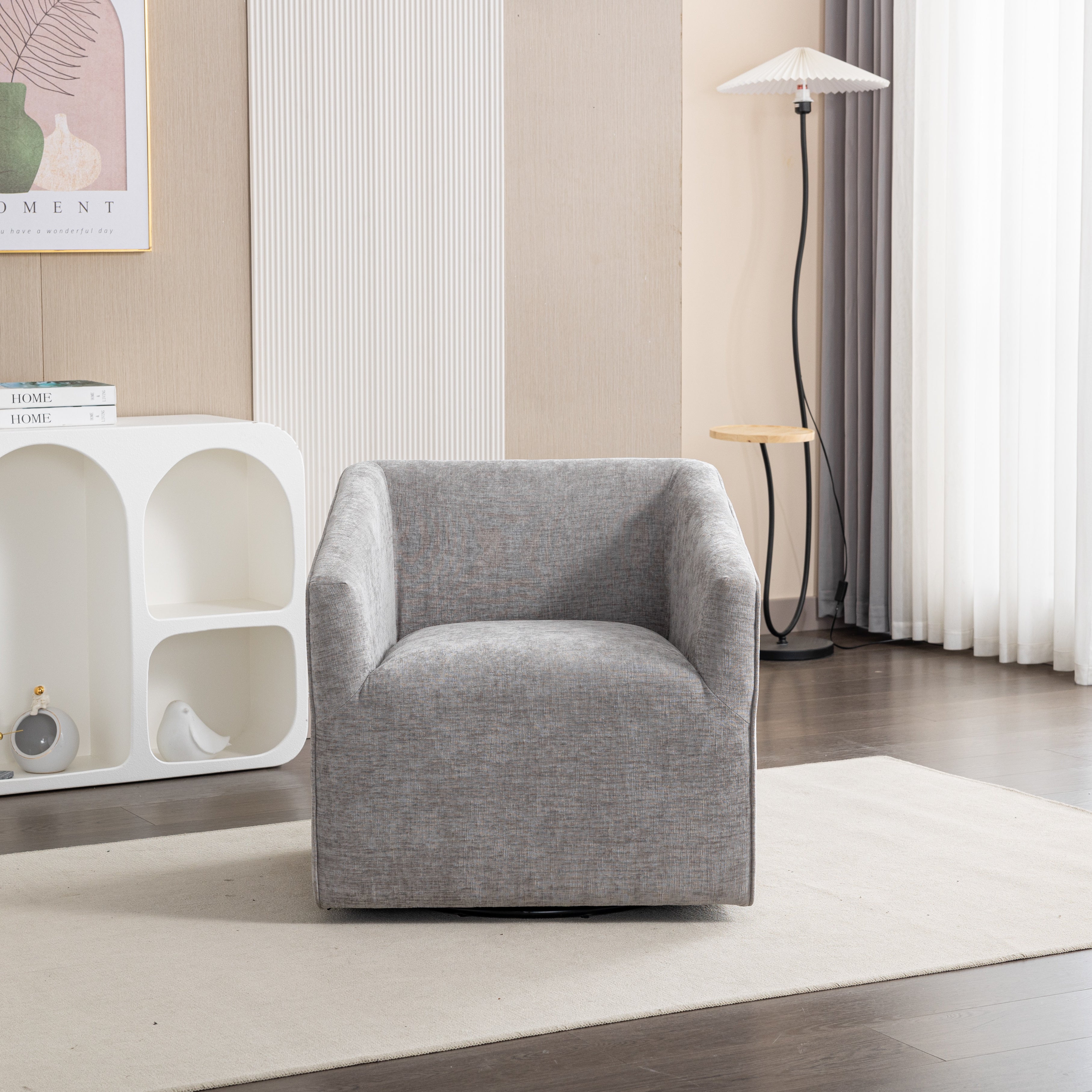 Roundhill Furniture Modern Upholstered Barrel Swivel Armchair - 360° Rotation, Comfortable Lounge Chair for Living Room, Office, or Reading Nook