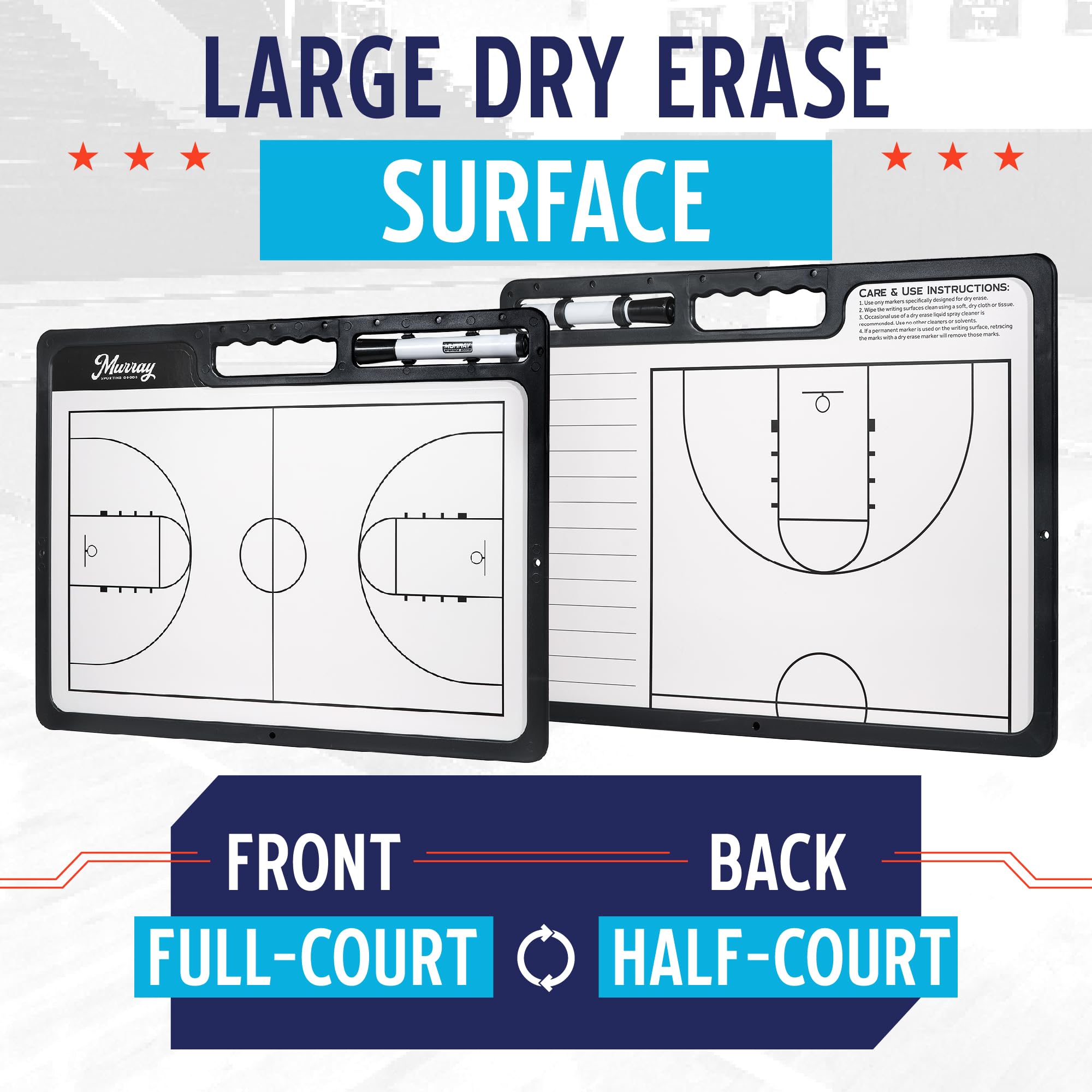 Premium Double-Sided Basketball Coaches Clipboard with Dry Erase Marker - Murray Sporting Goods Whiteboard for Game Strategies & Practice Drills | Perfect for Coaches, Trainers & Players On and Off the Court