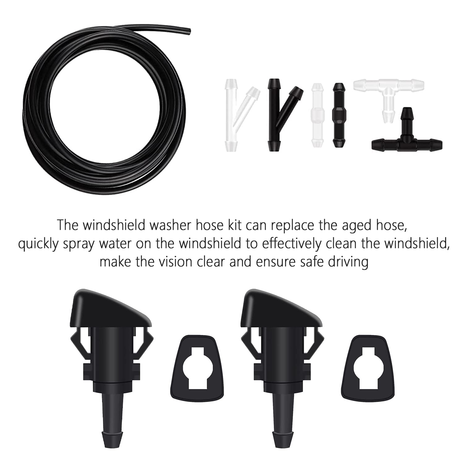 **4M Windshield Washer Nozzles Hose Kit with 6 Hose Connectors & Gaskets - OEM#5113049AA - Compatible with Dodge, Ram, Chrysler - Perfect for Car Maintenance & Windshield Cleaning**