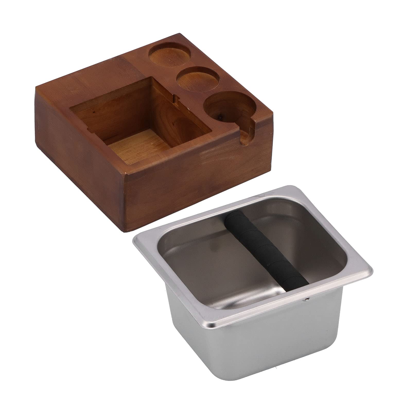 Premium Wooden Coffee Tamper Stand with Knock Box - Durable Espresso Tamping Station & Tamper Holder for Baristas & Home Brewing - Perfect for Coffee Shops, Home Kitchens & Espresso Machine Setups