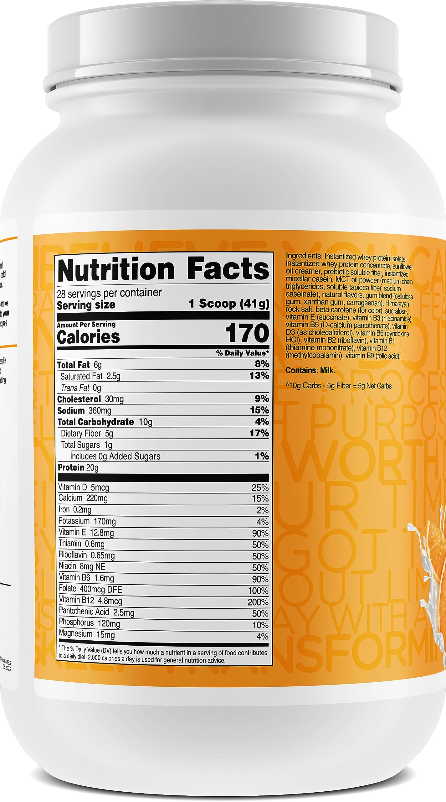 TransformHQ Meal Replacement Shake Powder - 28 Servings, Orange Cream Flavor | Gluten Free, Non-GMO, Vegan Friendly | Perfect for Weight Loss, Post-Workout Recovery & Busy Lifestyles
