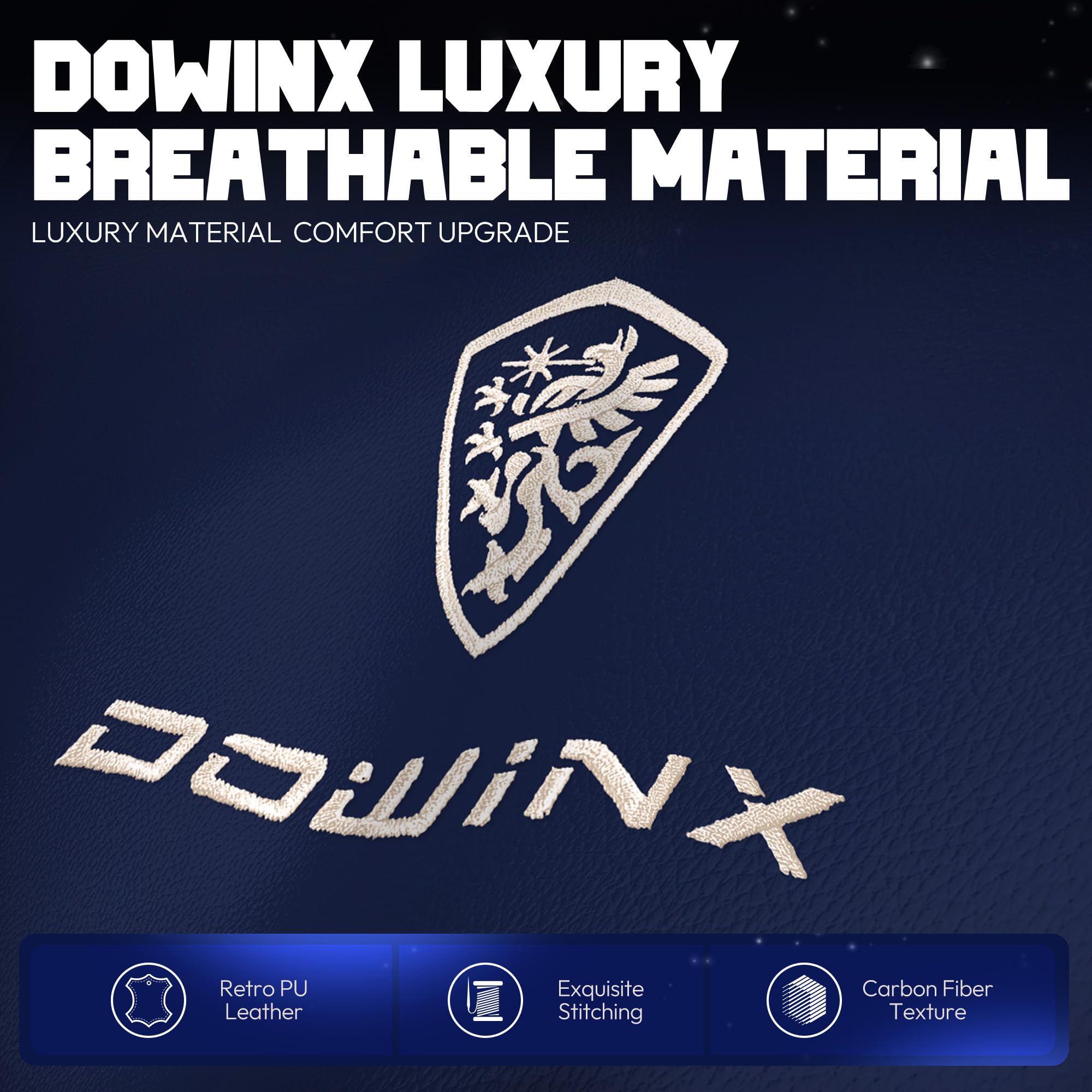 Dowinx Big and Tall Gaming Chair with Footrest - Ergonomic High Back Office Chair with Adjustable Headrest & Lumbar Support, 4D Armrests Computer Desk Chair for Adults - PU Leather Blue Gaming Chair for Home Office, Streaming & Esports