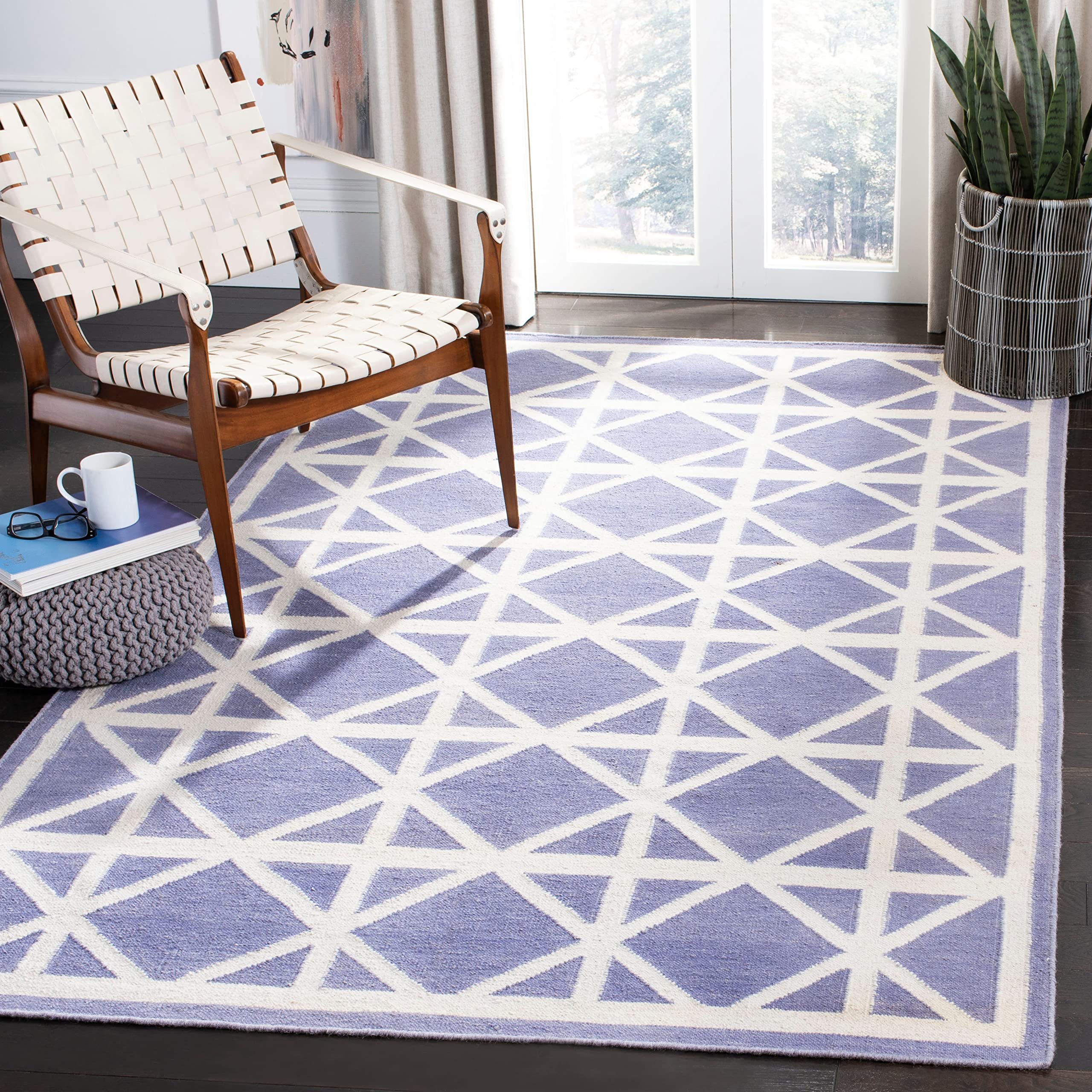 Safavieh Dhurries 5' x 8' Handmade Purple and Ivory Area Rug - Boho Chic Home Decor for Living Room, Bedroom & Dining Room