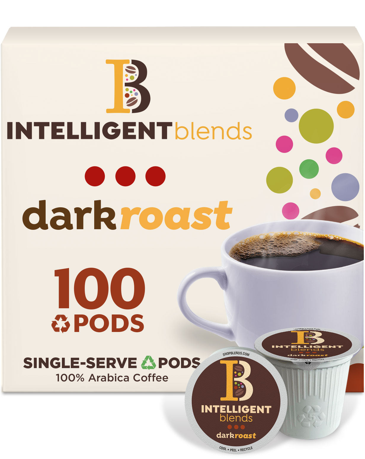 Premium Dark Roast Coffee Pods by Intelligent Blends - Compatible with Keurig 2.0 K-Cup Brewers - Rich & Bold Flavor for Morning Energy or Office Break