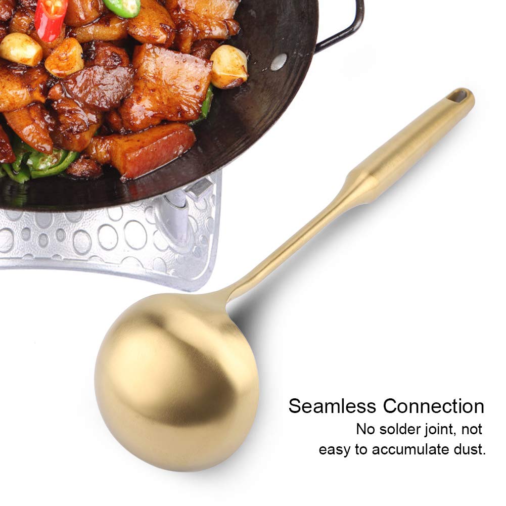 Stainless Steel Soup Ladle - Heat Resistant Kitchen Cooking Spoon with Hollow Handle (Gold) - Perfect for Serving Soups, Stews, and Sauces