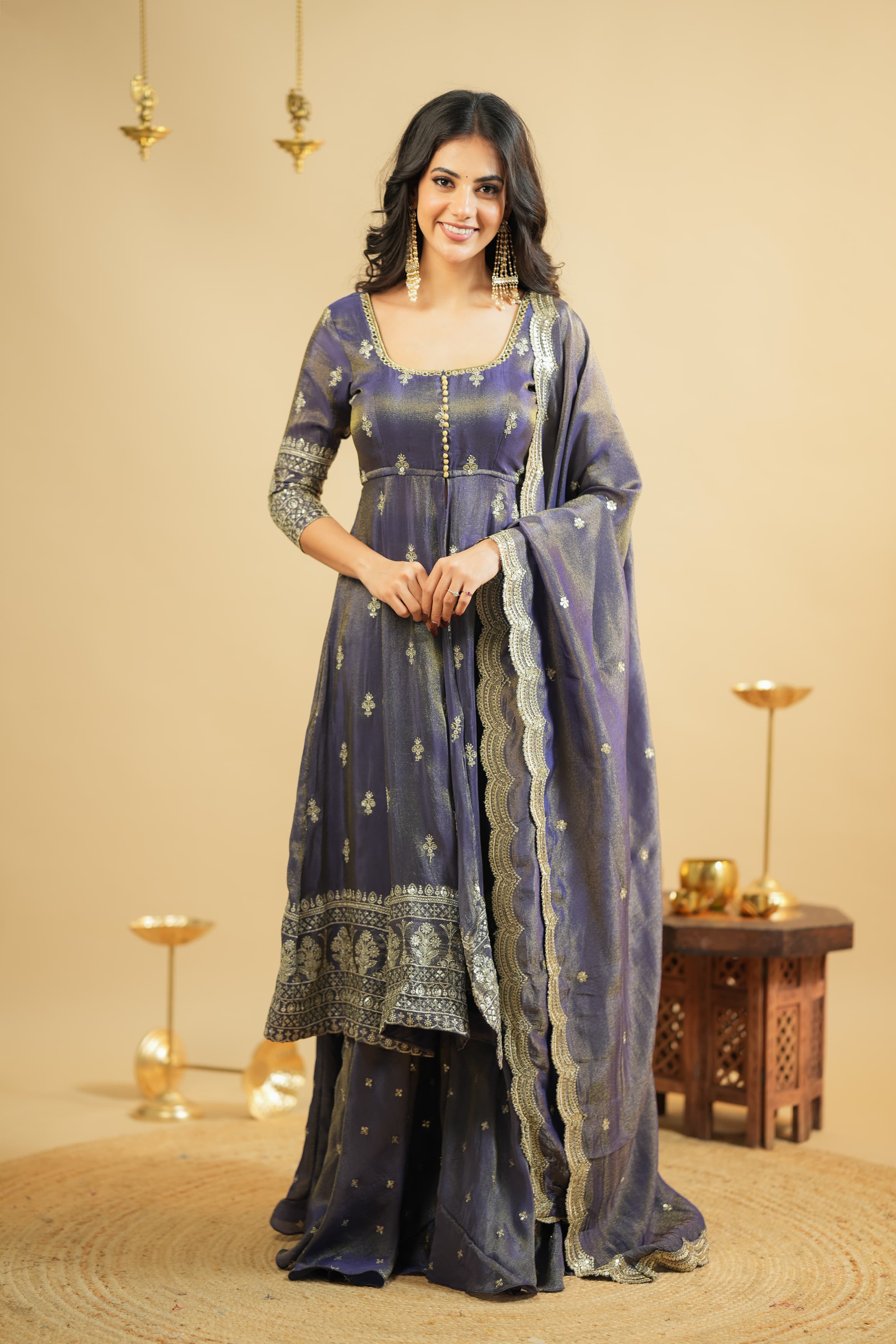 Premium Swastik Embroidered Anarkali Dress with Skirt Set - Elegant Indian Ethnic Wear for Festivals, Weddings & Special Occasions