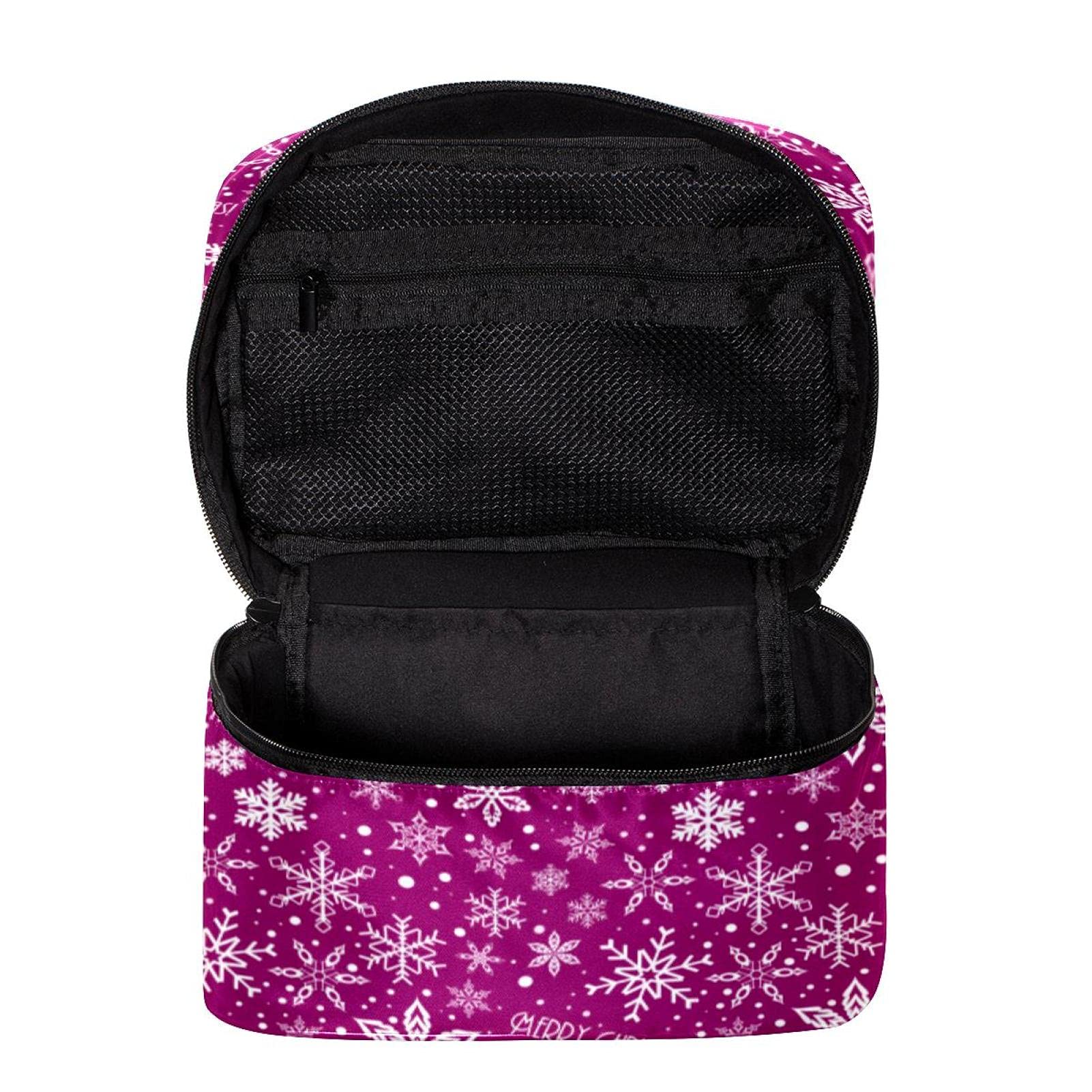 Purple Merry Christmas Snowflakes Travel Makeup Bag - Large Cosmetic Organizer with Zipper for Women & Girls | Perfect for Holiday Gifts, Travel Essentials & Toiletry Storage